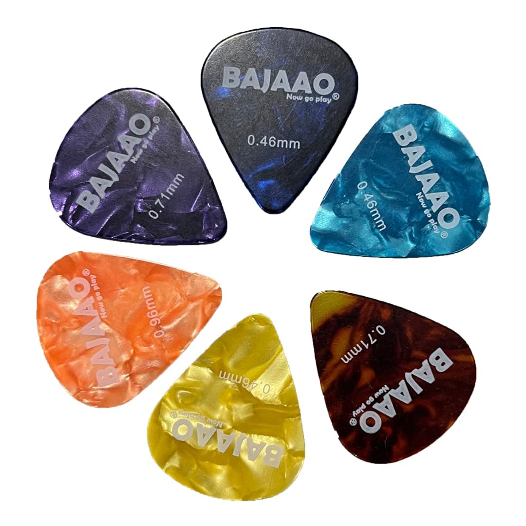 Bajaao Celluloid Guitar Pick Set of Various Thickness (0.46, 0.71, 0.96 mm) - Pack of 6 Picks