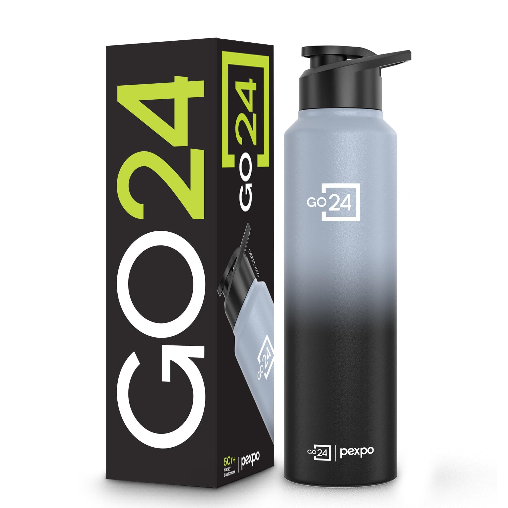 Go24 pexpo Stainless Steel Water Bottle Craft Grey-Knight Black Ombre 950ml