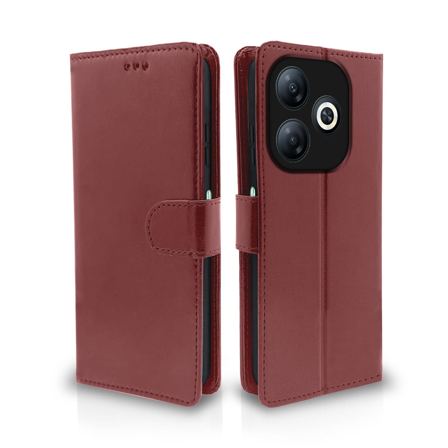 Pikkme Infinix Smart 8 HD Flip Cover Leather Finish | Inside TPU with Card Pockets | Wallet Stand and Shock Proof | Complete Protection Flip Case (Brown)