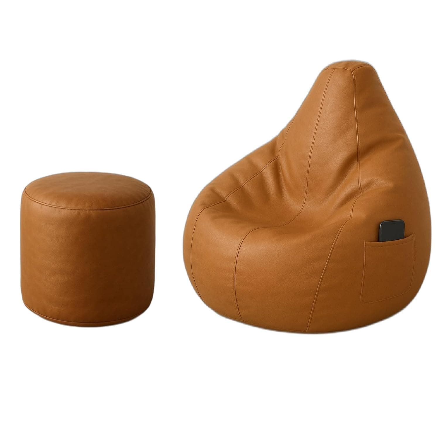 AV CART Bean Bag Sofa with Side Pocket | Gaming Bean Bag for Adults & Kids | Washable Cover, Double Stitching, Durable Sofa for Lounge & Bedroom (Cover Only, No Beans, Free Footrest) (Tan, XL)