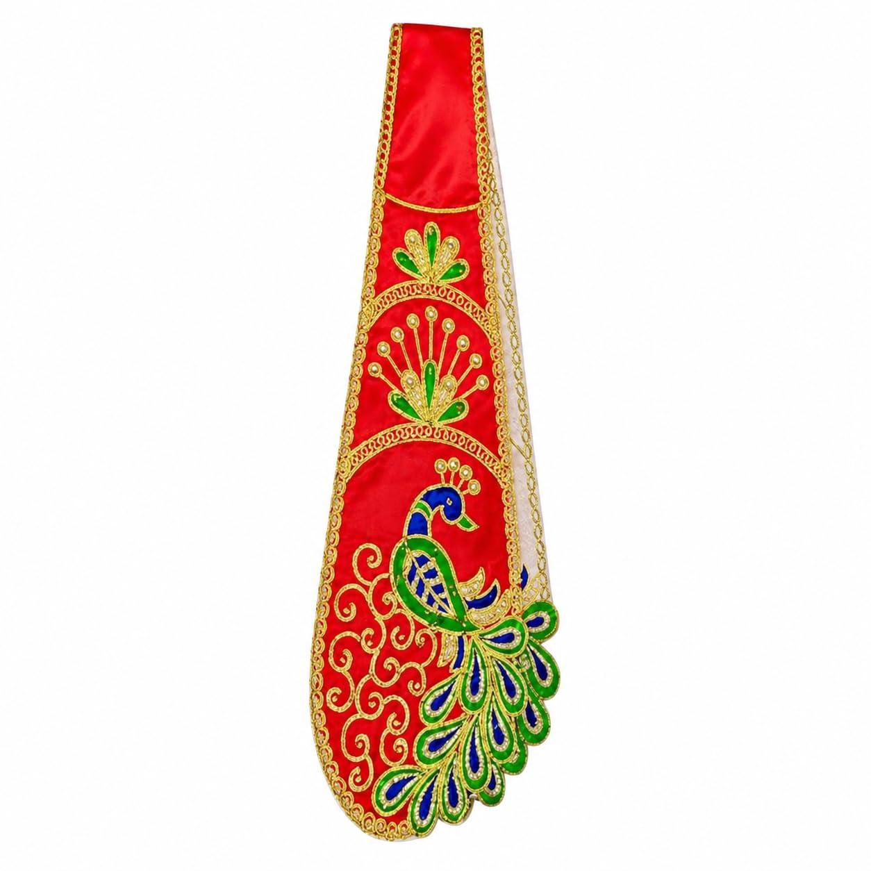 Salvus APP SOLUTIONS 15 Inch Ganesh Ji Dupatta for Idol Shringar | Red Embroidered Decorative Vastra with Traditional Motifs, Pearl Border & Multicolor Embroidery | Ganpati Poshak, 1 Pc, Assorted