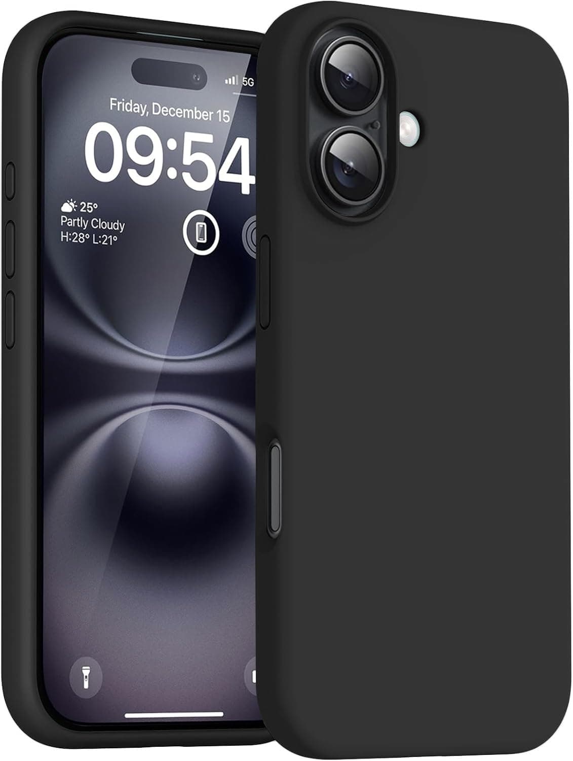 DIZORO Compatible for iPhone 16 Case 6.1, Slim Liquid Silicone 3 Layers Full Covered Soft Gel Rubber Phone Case Protective Cover 6.1 Inch - Black