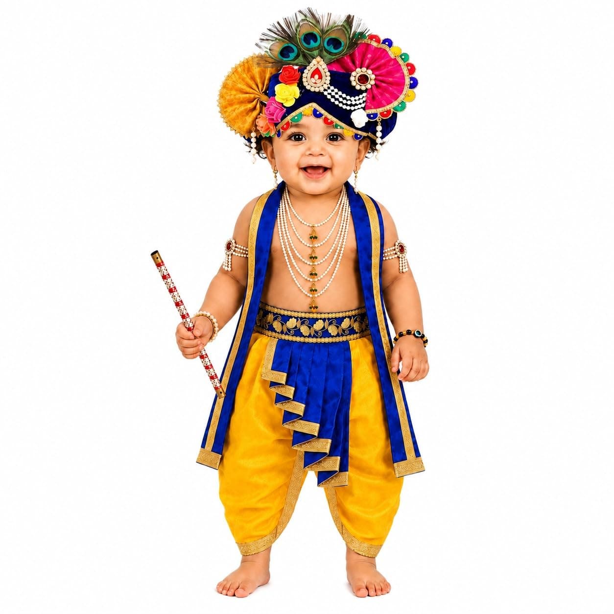 Raj Fancy Dresses Bal Krishna Dress for Kids, Shri Krishna Costume for Baby Boy and Girl, Janmashtami Fancy Dress Costume, Krishna Fancy Dress