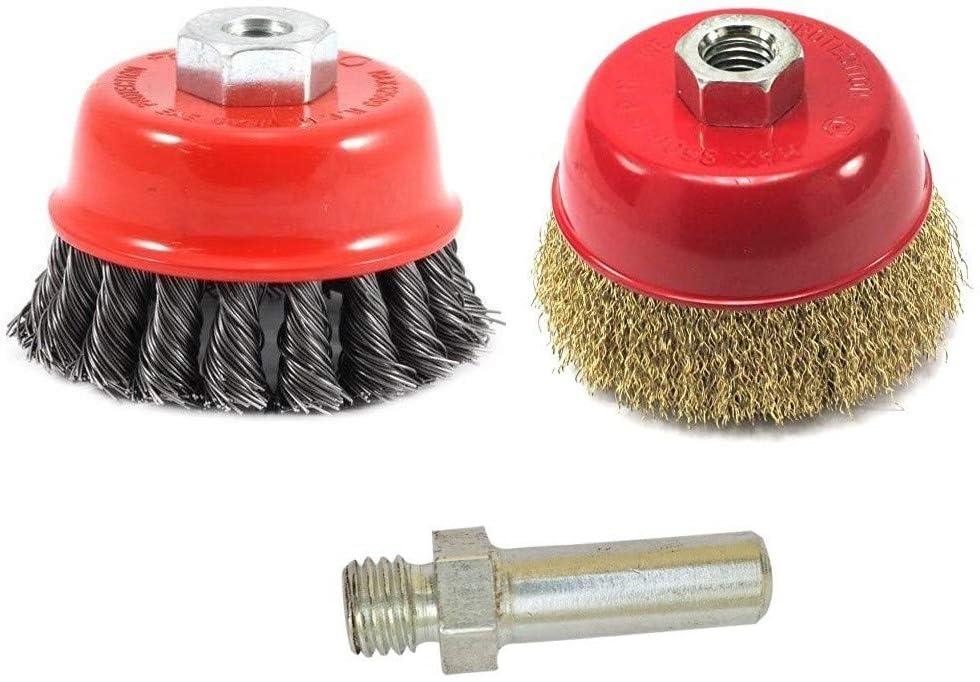 inditrust New Combo of 3inch 75mm Crimped Wire and Twisted M10 Thread Cup Brush with adaptor for 4inch Angle Grinder