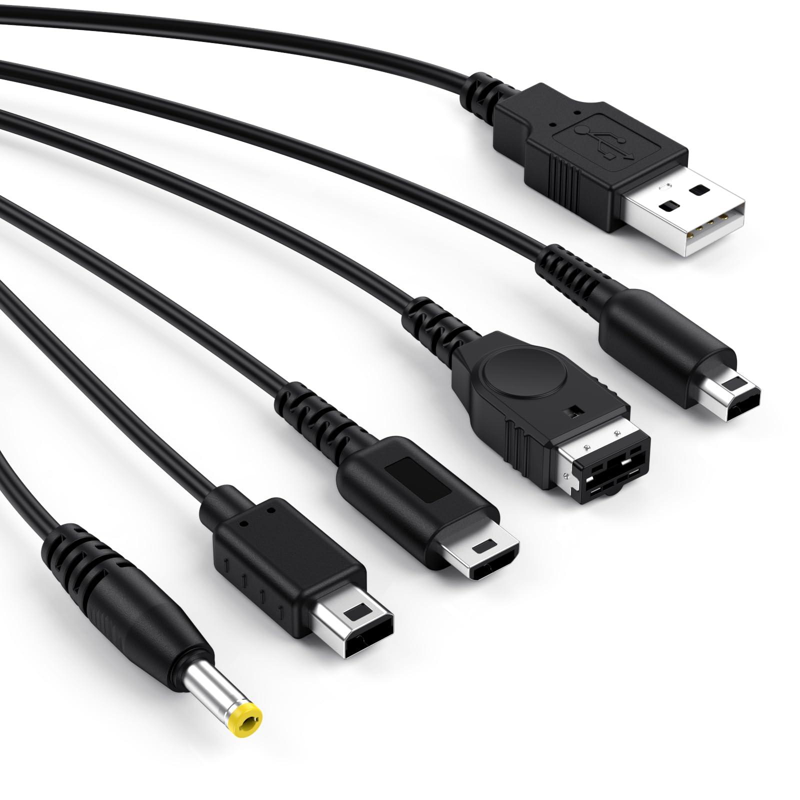 Tobfit 5-in-1 Charger Cable for Nintendo DS Lite, for DS Lite, Wii U, New 3DS XL, 3DS, 2DS, DSi XL, Gameboy Advance SP, PSP 1000/2000/3000 – Multi-Compatible Charging Cable
