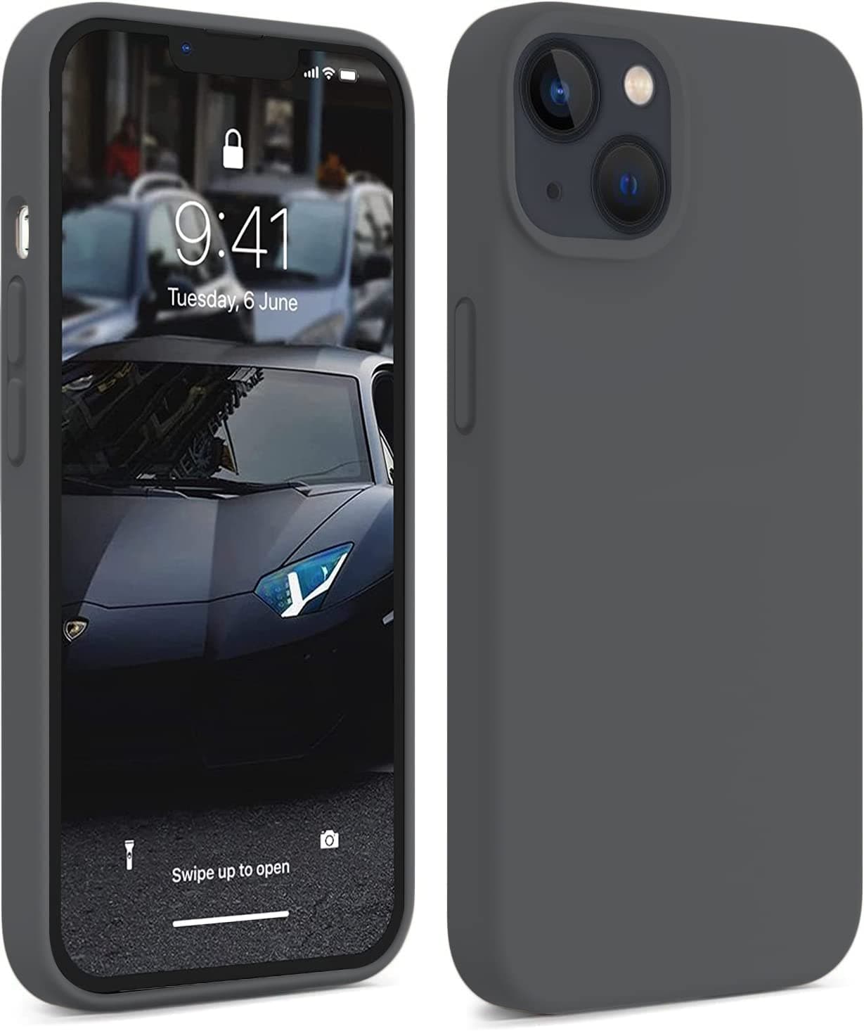 DIZORO® Compatible with iPhone 13 Case, Liquid Silicone Case, Full Body Protective Cover, Shockproof, Slim Phone Case, Anti-Scratch Soft Microfiber Lining, (6.1 inch Grey)