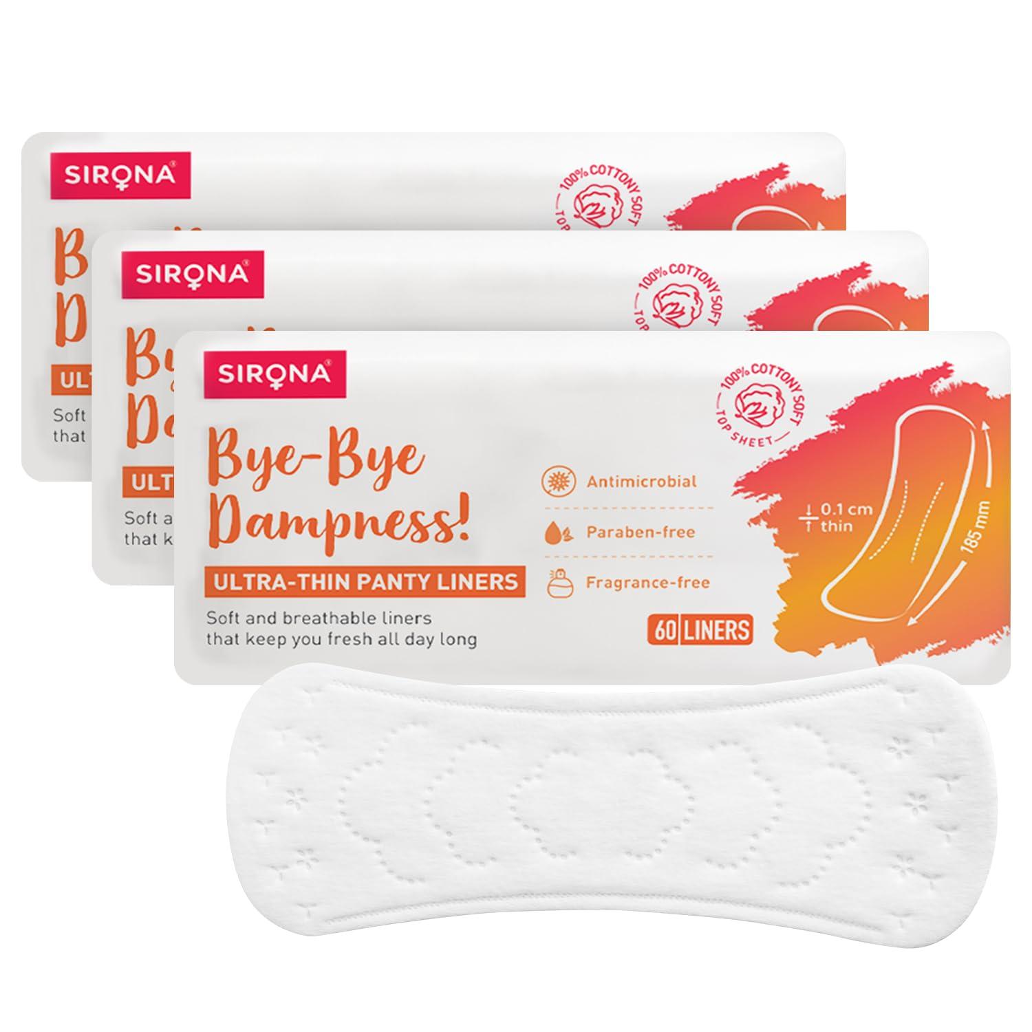 Sirona Dry Comfort Daily Use Panty Liners for Women - Large, 60 Liners (Pack of 3) | Soft Cottony Panty Liner Pads for Women with 8 hours Protection