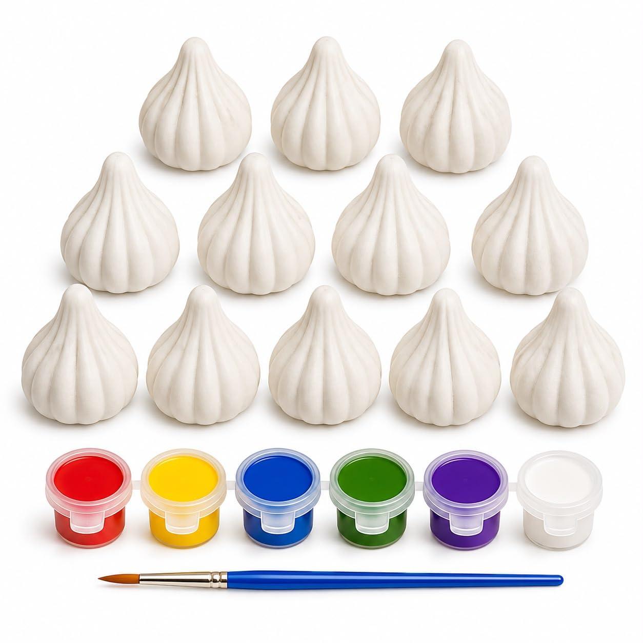 DIY Modak Painting Kit for Kids & Adults | Set of 11 Plain Gypsum Modaks | 6 Paint Colours & 1 Paint Brush | Ganesh Festival Art & Craft Activity | Ganpati Festive Decoration Kit | Creative Gift