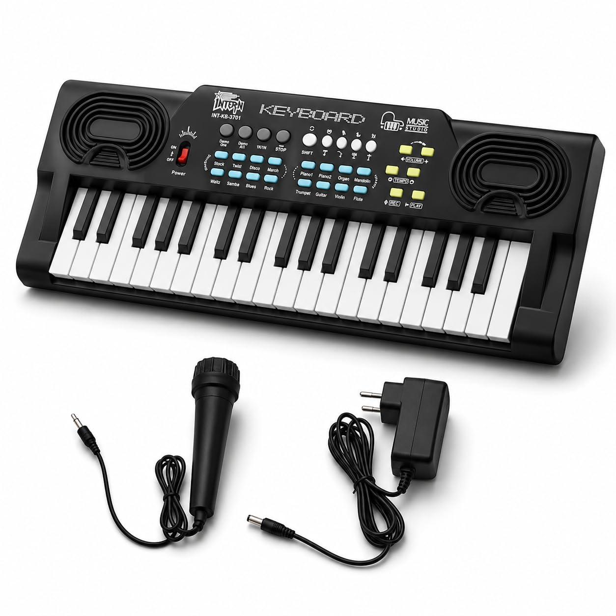 INTERN 37 Keys Mini Keyboard Piano for Kids & Beginners with Microphone, 5V DC Power Adapter, 22 Demo Songs, 8 Rhythms, 8 Tones, Portable Electronic Musical Keyboard.
