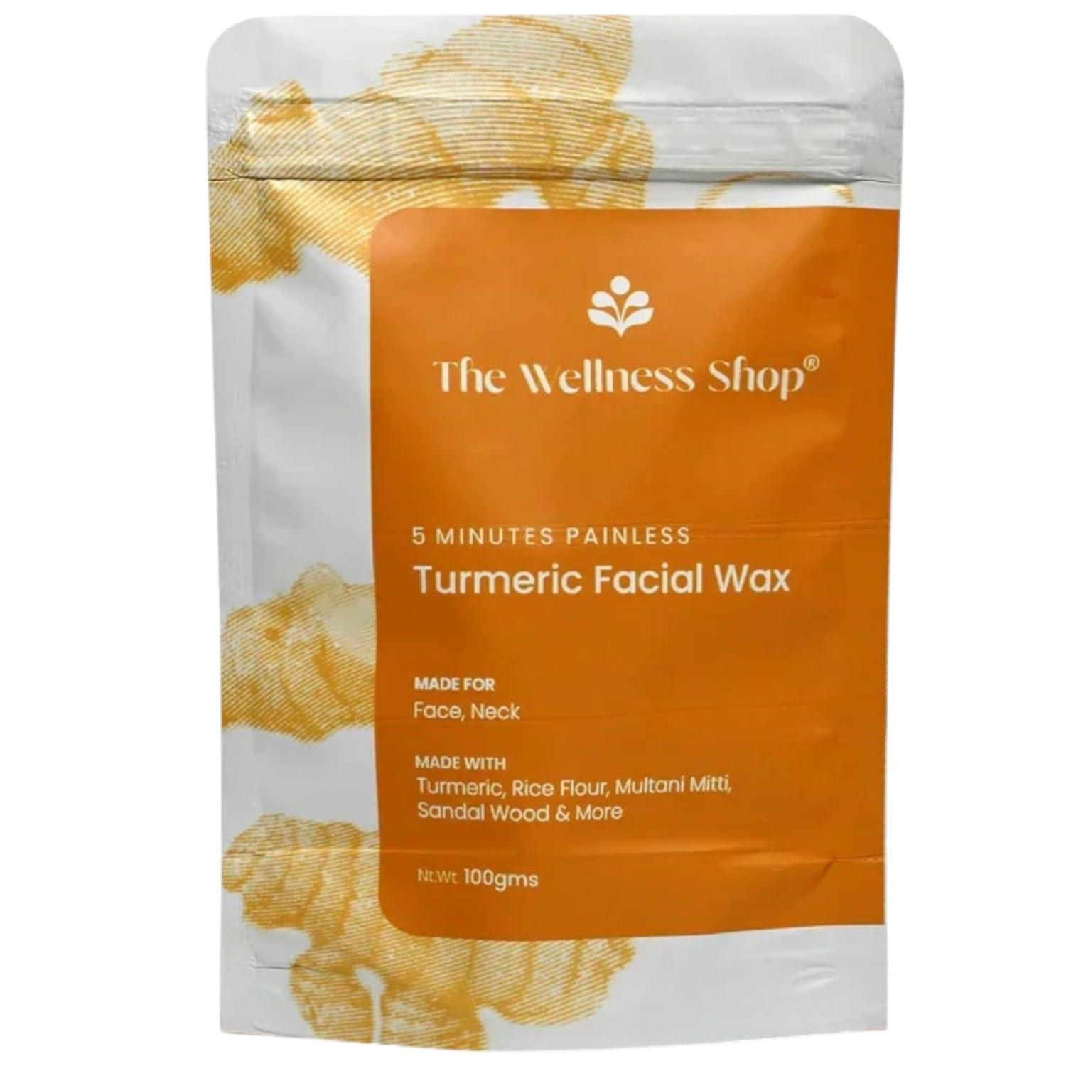 The Wellness Shop - Turmeric Facial Wax Powder, 5 min Painless Natural Face Hair Removal Waxing Powder, Easy to use at home, No chemicals - No Irritation, No Skin rashes (100g)