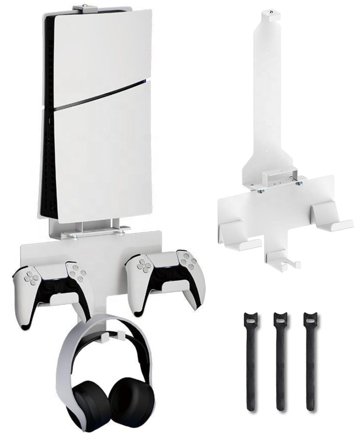 HOSS® PS5 Wall Mount Stand – Space-Saving & Ventilated Design for PlayStation 5,Slim Disc and Digital Edition, Controller & Headset Holders, Easy Installation (White)