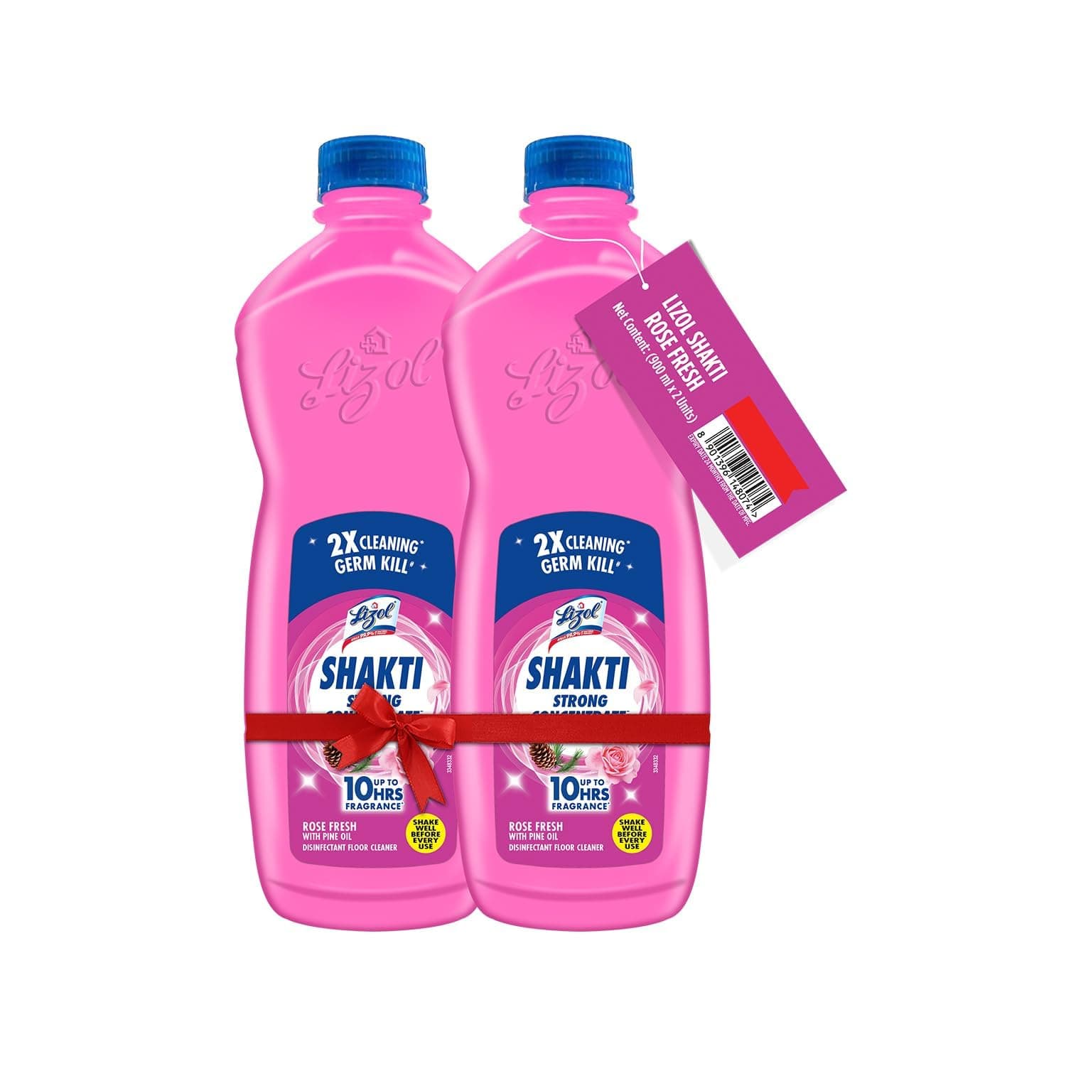Lizol Shakti 900ml (Pack of 2) - Rose Fresh Floor Cleaner| 2X Better Cleaning vs Phenyl |Kills 99.9% Germs| Removes Tough Stains| Suitable for All Floor Cleaner Mops