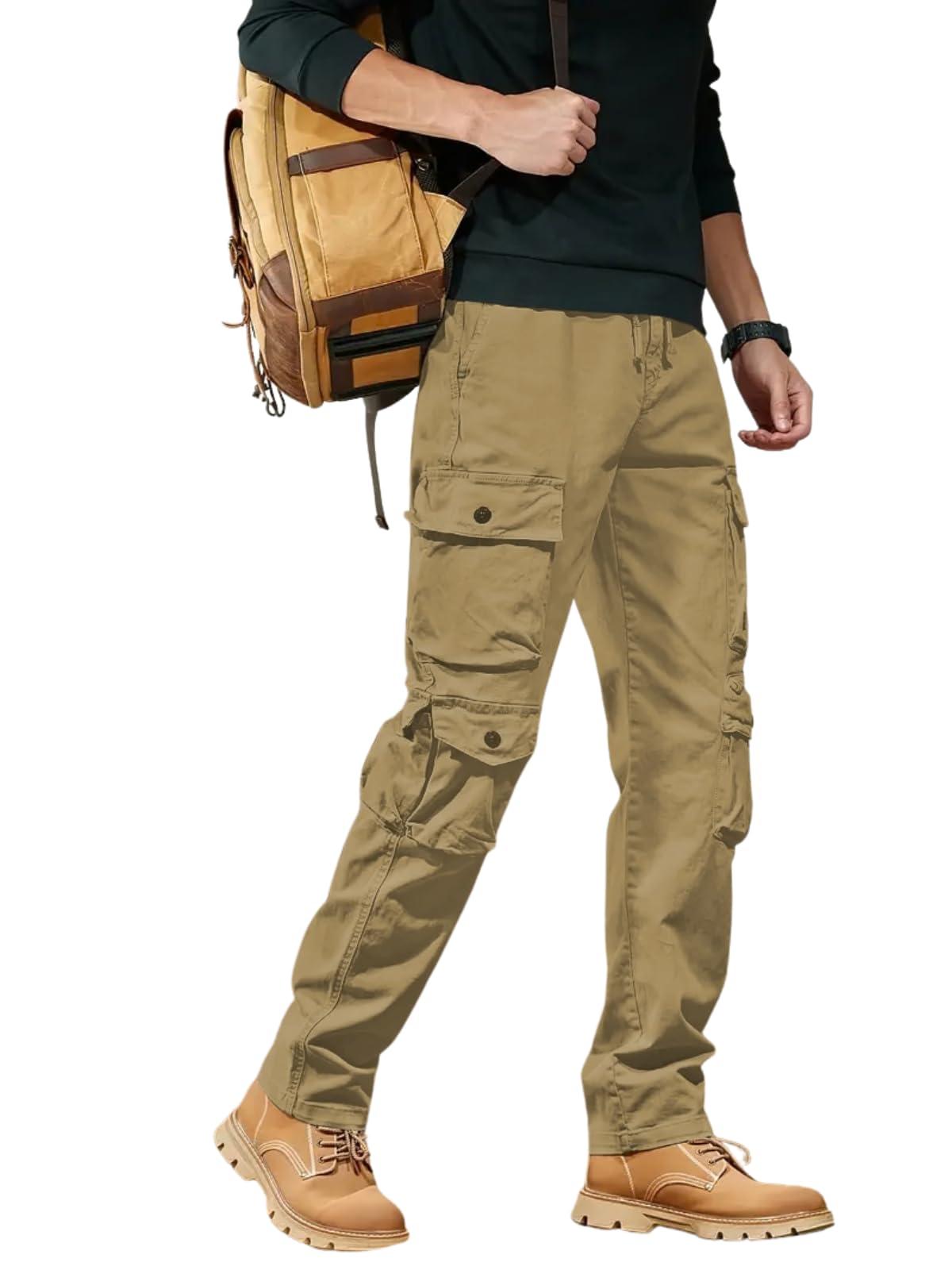 Leriya Fashion Men Mid Rise Cargo Pants with Pockets | Cotton Joggers | 6 Pocket Jeans Pant | Casual Trousers (LF-TP-1170-XL-KHAKHI)