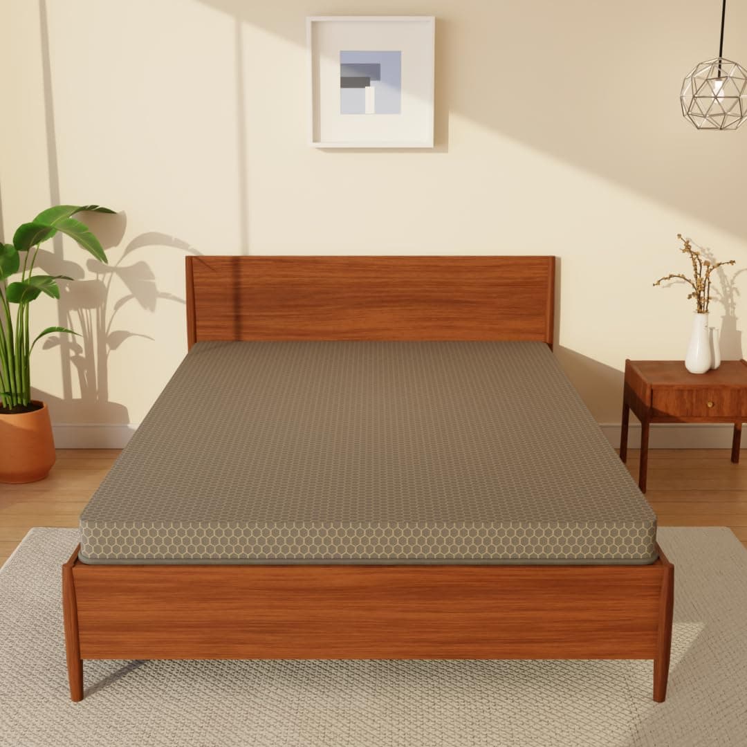 SleepyHug AirCell Ortho Spinex Essential 3 inch HR Foam Mattress | 3 Zones Support |5 Years Warranty | Back Pain Relief |Spine Alignment | King Bed Size Beige (LxWxH -72x70x3 Inch)