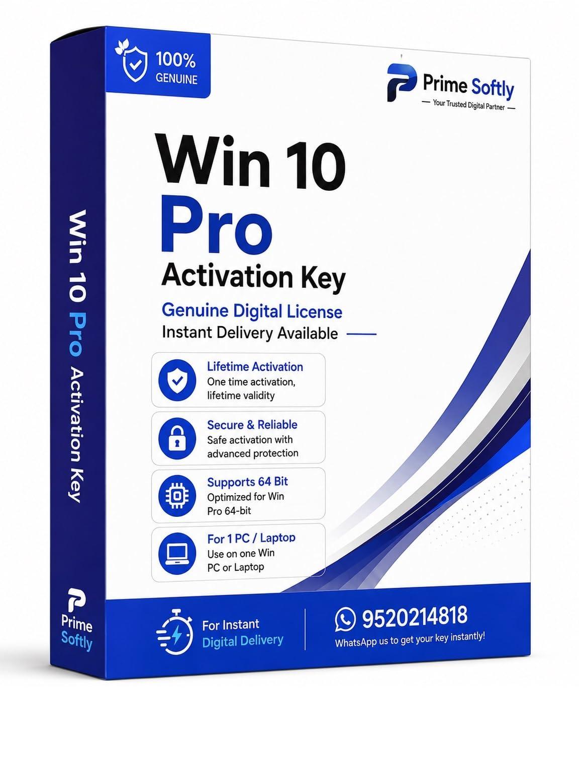 Win 10 Pro Activation Key 1-PC Genuine Product Key | Digital License for Professional Edition | Lifetime Activation | Instant Delivery | One-Time Secure Activation | 64-Bit Compatible