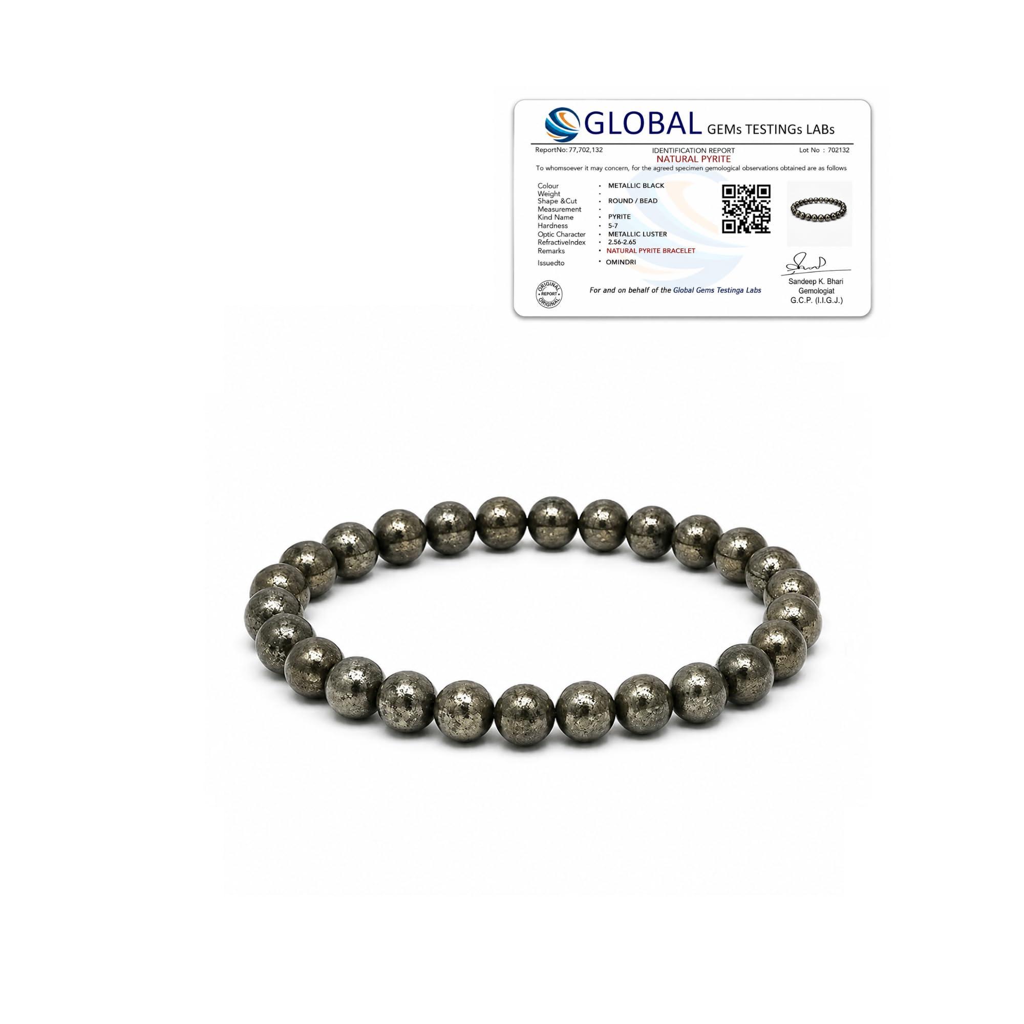 Omindri Raw pyrite bracelet original Lab certified I 8mm Stretchable I Astrology Bracelet for Men and Women I Money Magnet For Prosperity, Boost Confidence, Abundance & Manifestation
