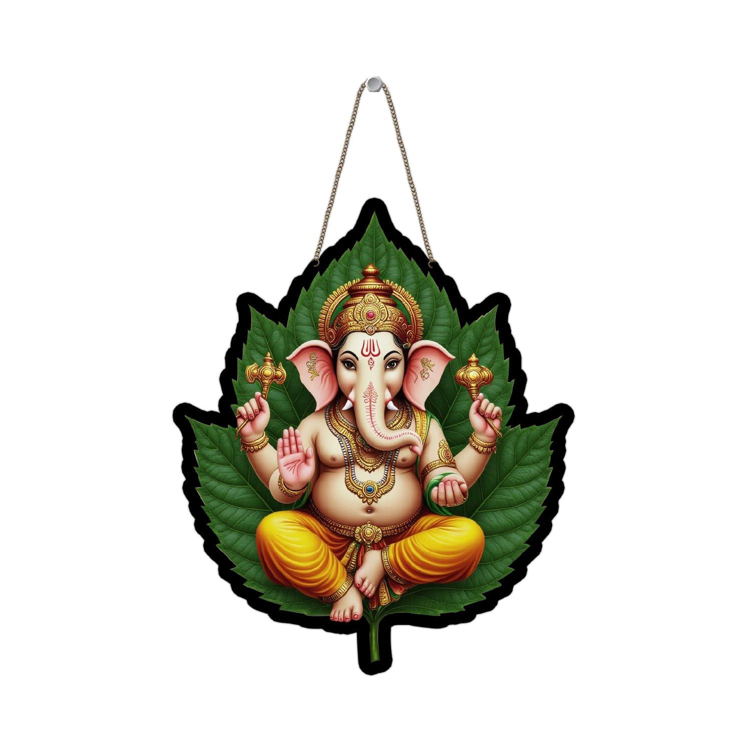 GIFTMEBAZAR Lord Ganesha Wooden Wall Hanging | Spiritual Wall Art For Home Office & Pooja Room Decor | Ganpati Decorative Item For Living Room | Religious Wall Hanging