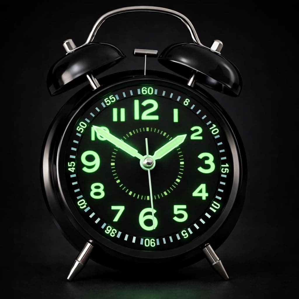 AERYS Analog Alarm Clock with 1Year Warranty, Heavy Sleepers Loud Clock for Adults, Metal 4 Inches Twin Bell Table Clock with Backlight Clocks for Students Decoration Bedroom/Office (Radium Black)