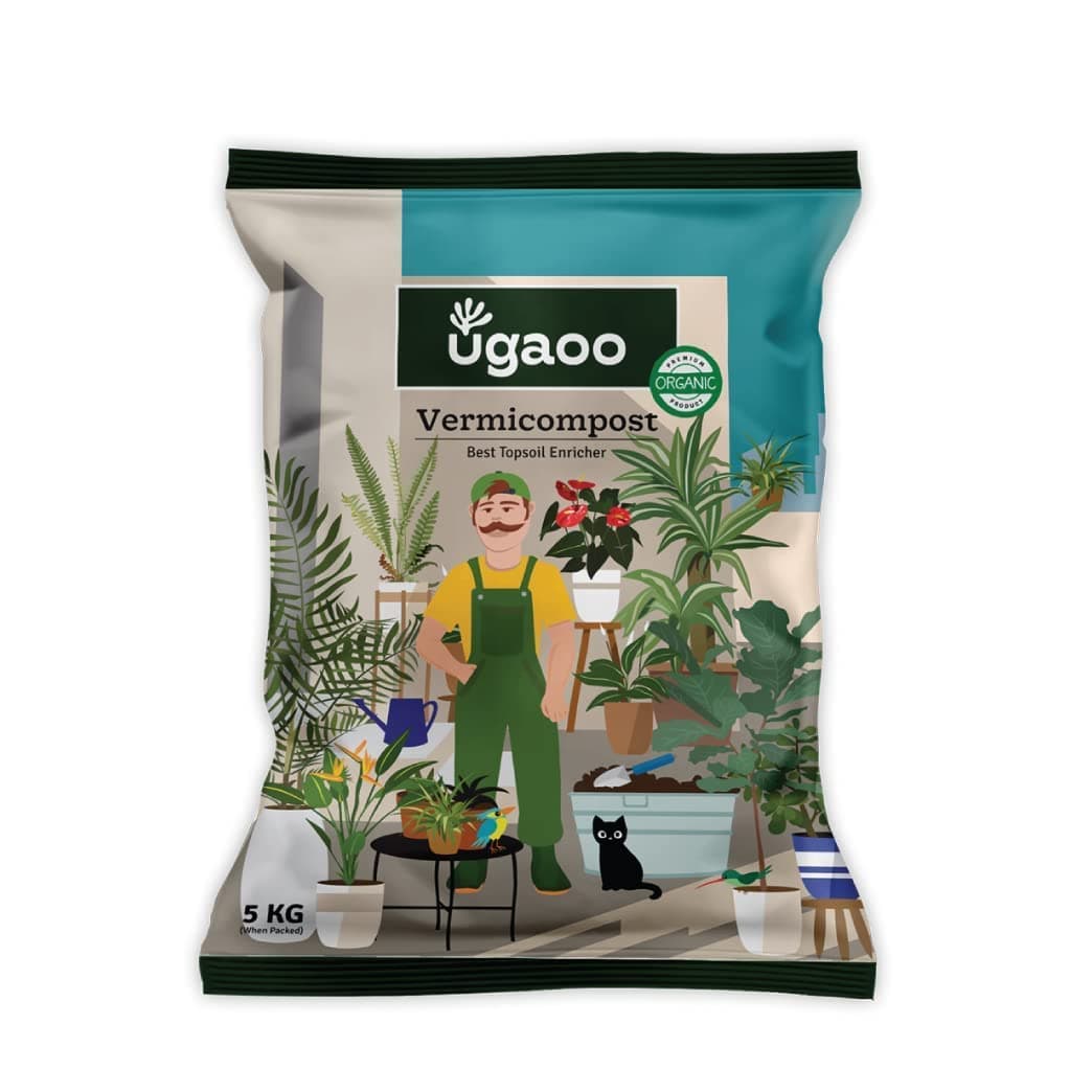 Ugaoo Organic Vermicompost for Plants 5 Kg | Pure Earthworm Compost Manure Rich in NPK & Micronutrients | Natural Plant Food for Indoor, Outdoor Flowering & Home Garden | Sterilized and Odour-Free