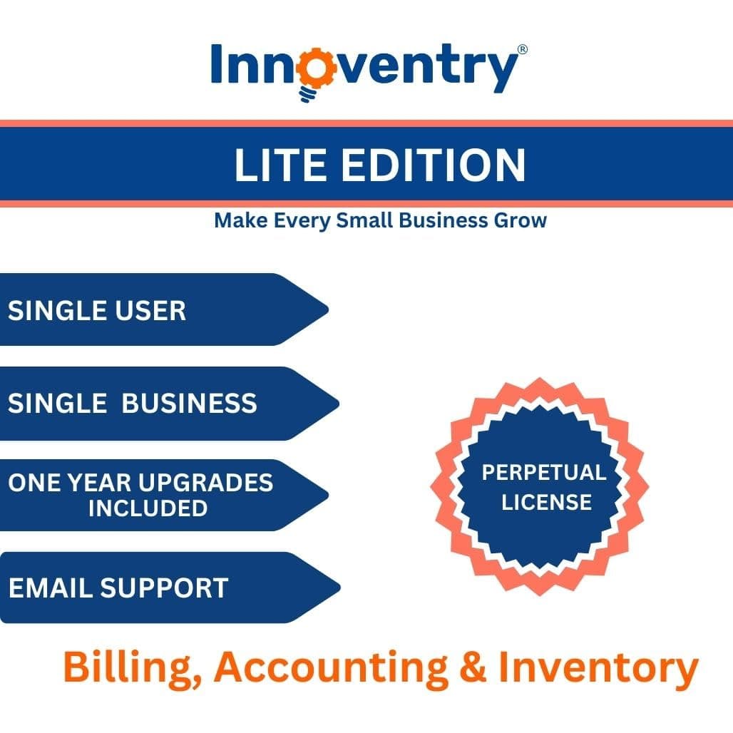 Innoventry - Lite Edition One Software for All Your Business Needs - GST Ready Billing, Accounting & Inventory Management| Single User Offline Lifetime Edition | Email Delivery in 2 Hours- No CD