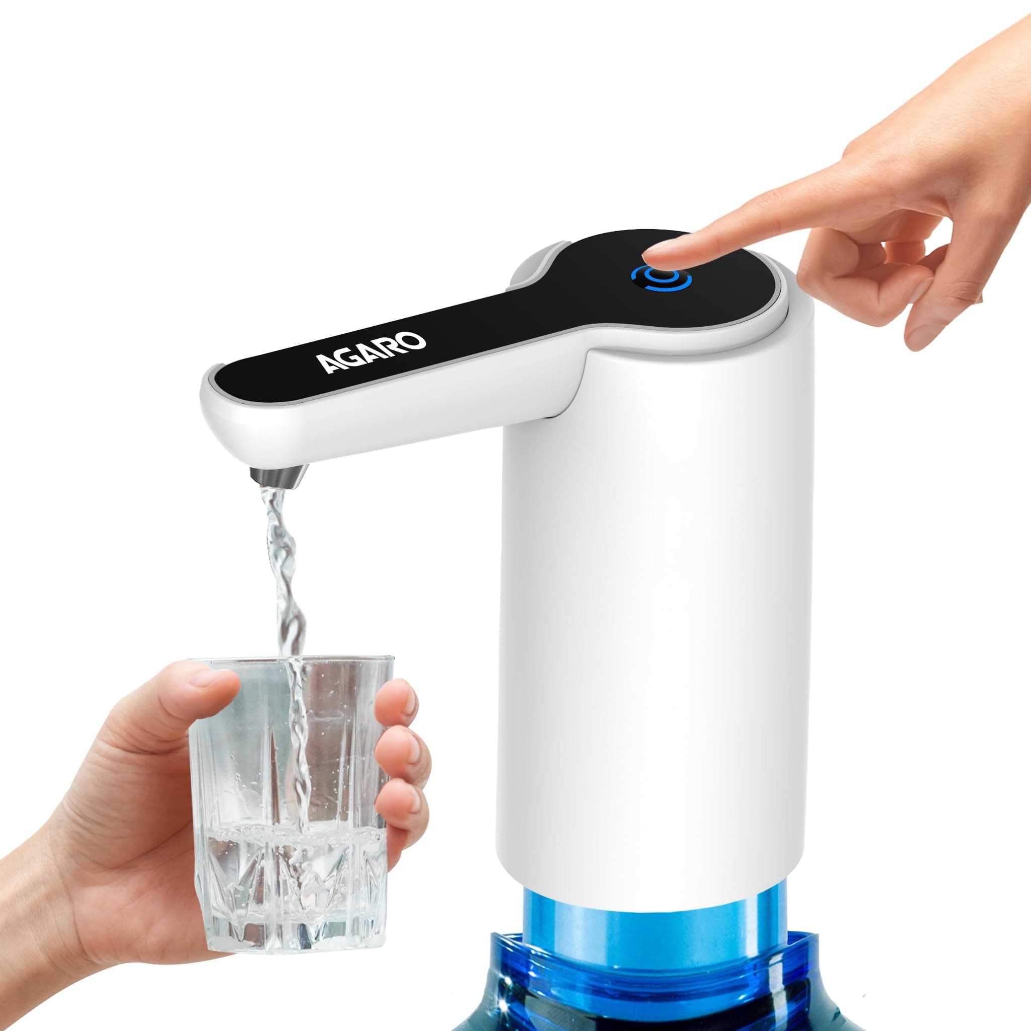 AGARO Electric Water Dispenser Pump, Automatic Water Dispenser Pump, USB Rechargeable, Drinking Water Pump for 20 Litre Bottle Can, Retention and Portable Water Pump Home, Camping, Party (White)