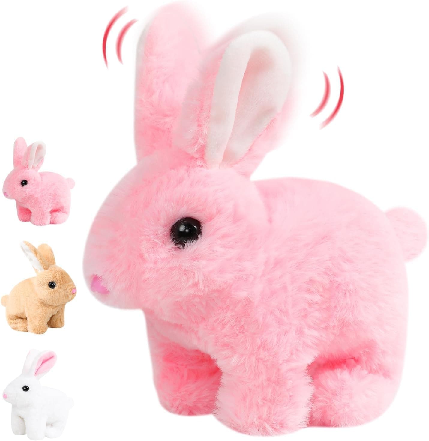 SHINETOY Hopping Rabbit Interactive Electronic Pet Plush Bunny Toy with Sounds and Movements Animated Walking Wiggle Ears Twitch Nose Gift for Toddlers Birthday, Pink, 7''
