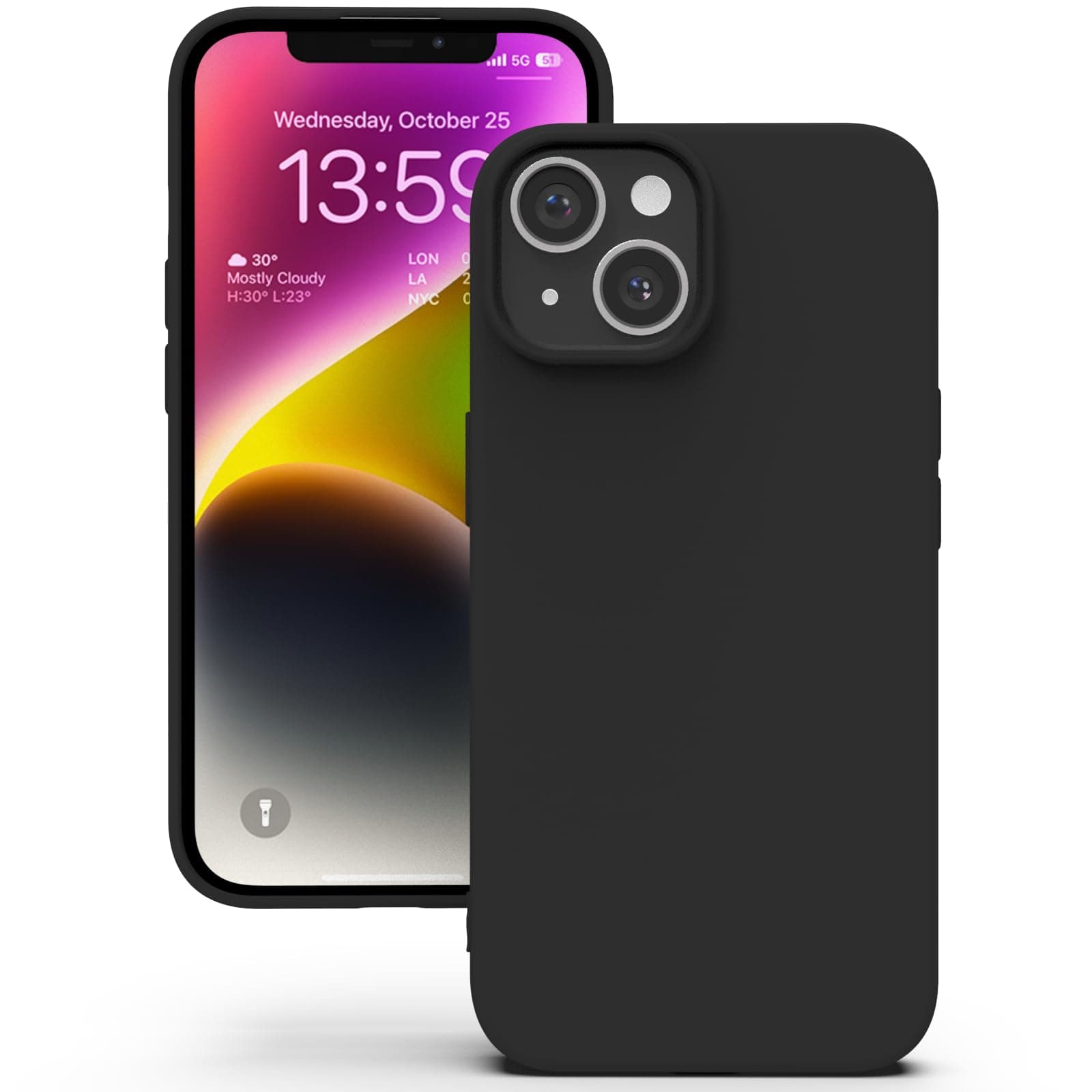 YATWIN Silicone Back Case for iPhone 14, Soft-Touch Phone Back Cover for Apple iPhone 14 - Black
