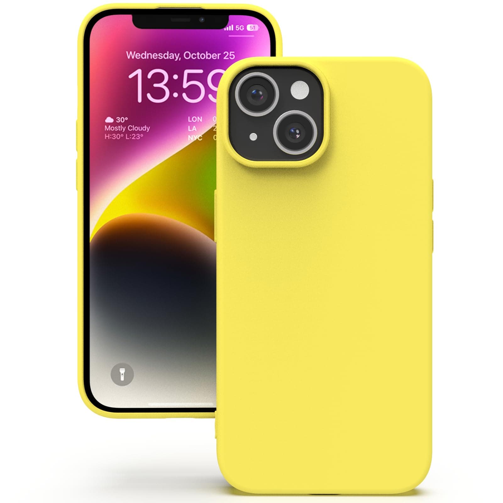 YATWIN Silicone Back Case for iPhone 13, Soft-Touch Phone Back Cover for Apple iPhone 13 - Yellow
