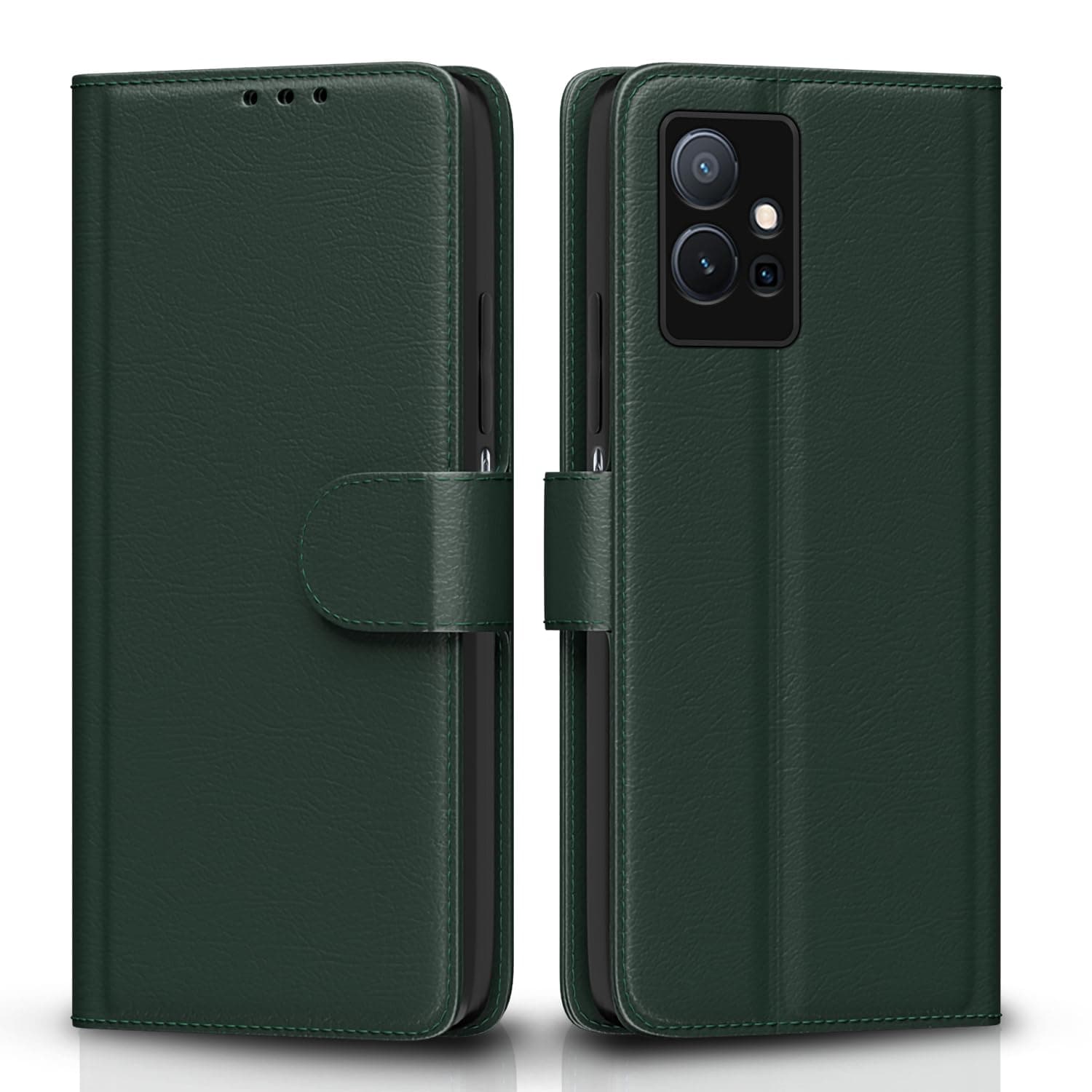Pikkme Flip Cover for Vivo T1 5G / Vivo Y75 5G / iQOO Z6 5G Leather Finish | Inside TPU with Card Pockets | Wallet Stand and Shock Proof | Complete Protection Flip Case(Green)