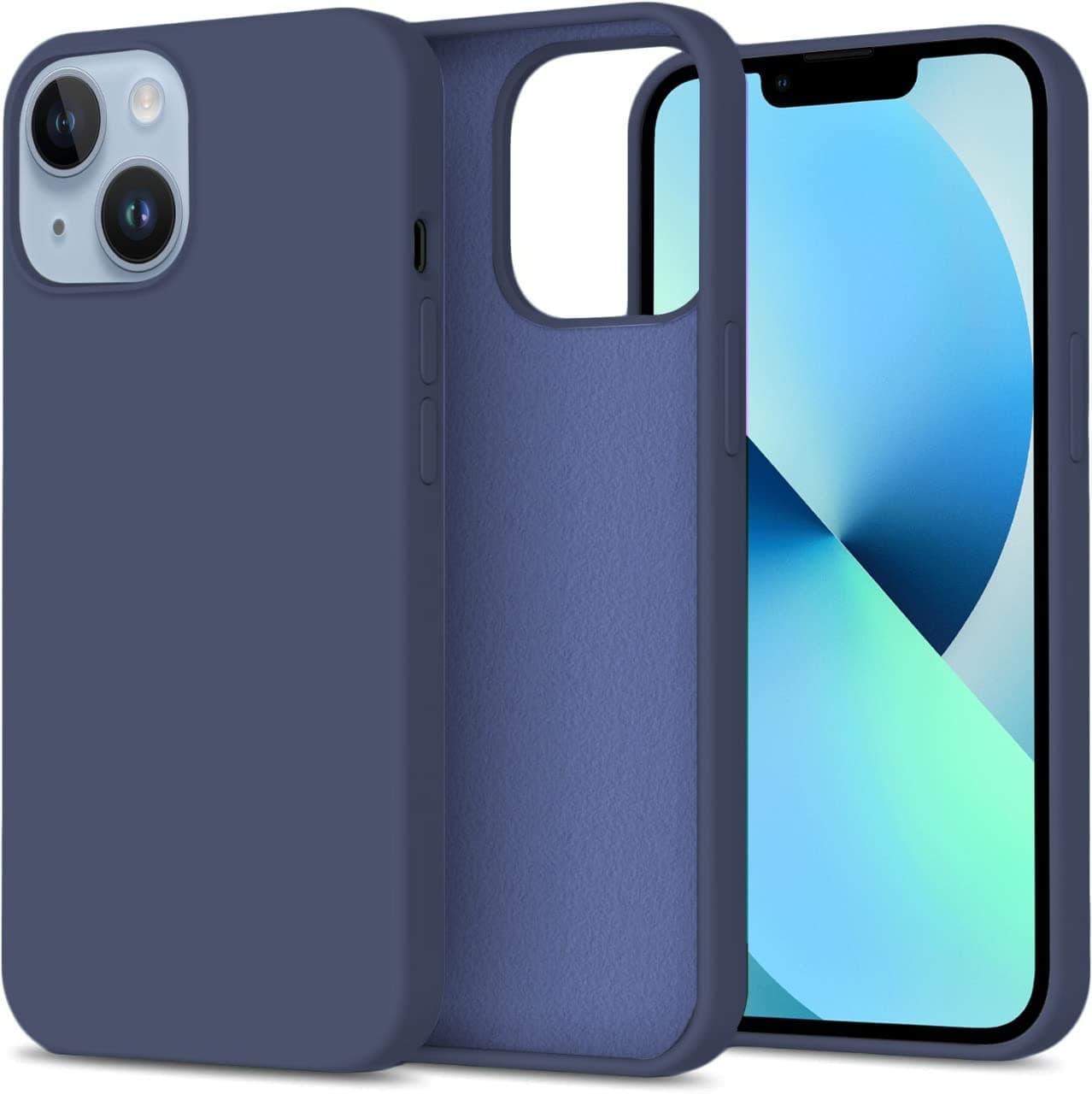 DIZORO® Compatible with iPhone 14 Case, Liquid Silicone Case, Full Body Protective Cover, Shockproof, Slim Phone Case, Anti-Scratch Soft Microfiber Lining, 6.1 inch - (Navy Blue)