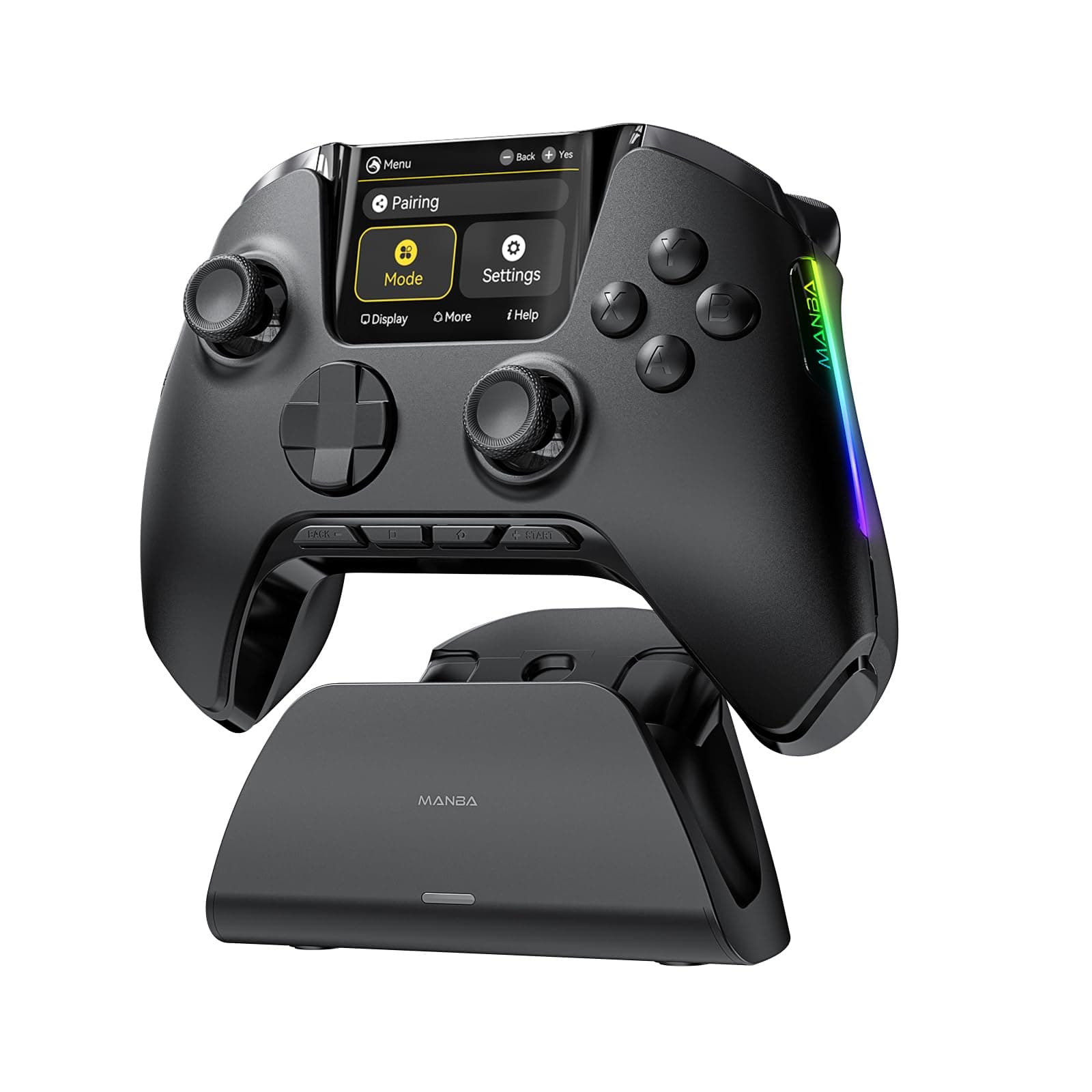 Manba One Interactive Screen Wireless Gaming Controller for PC/Switch/iOS/Android,Hall Effect Stick & Trigger,RGB Lighting,Remappable Buttons,1800mAh with Charging Dock (Deep Black)