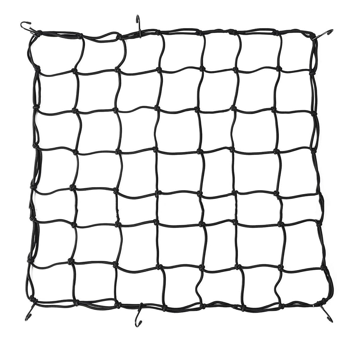 Portronia 15"x15" Motorcycle Cargo Net, Stretches to 30"x30", Heavy Duty Elastic Bungee Luggage Holder for Helmets, Tank & Seat with 6 Strong Hooks (Black, Pack of 3)
