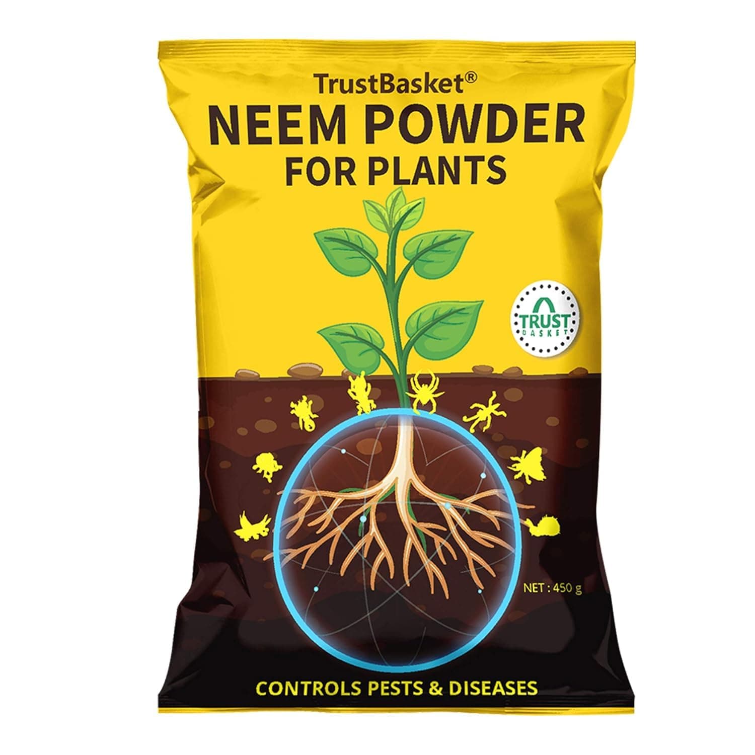 TrustBasket Neem Cake Powder/Neem Khali (set of 2) - 450gm - Extracted Through Cold Press Technology - Higher Azadirachtin & Neem Oil Content - Organic Fertilizer and Pest Repellent for Plants