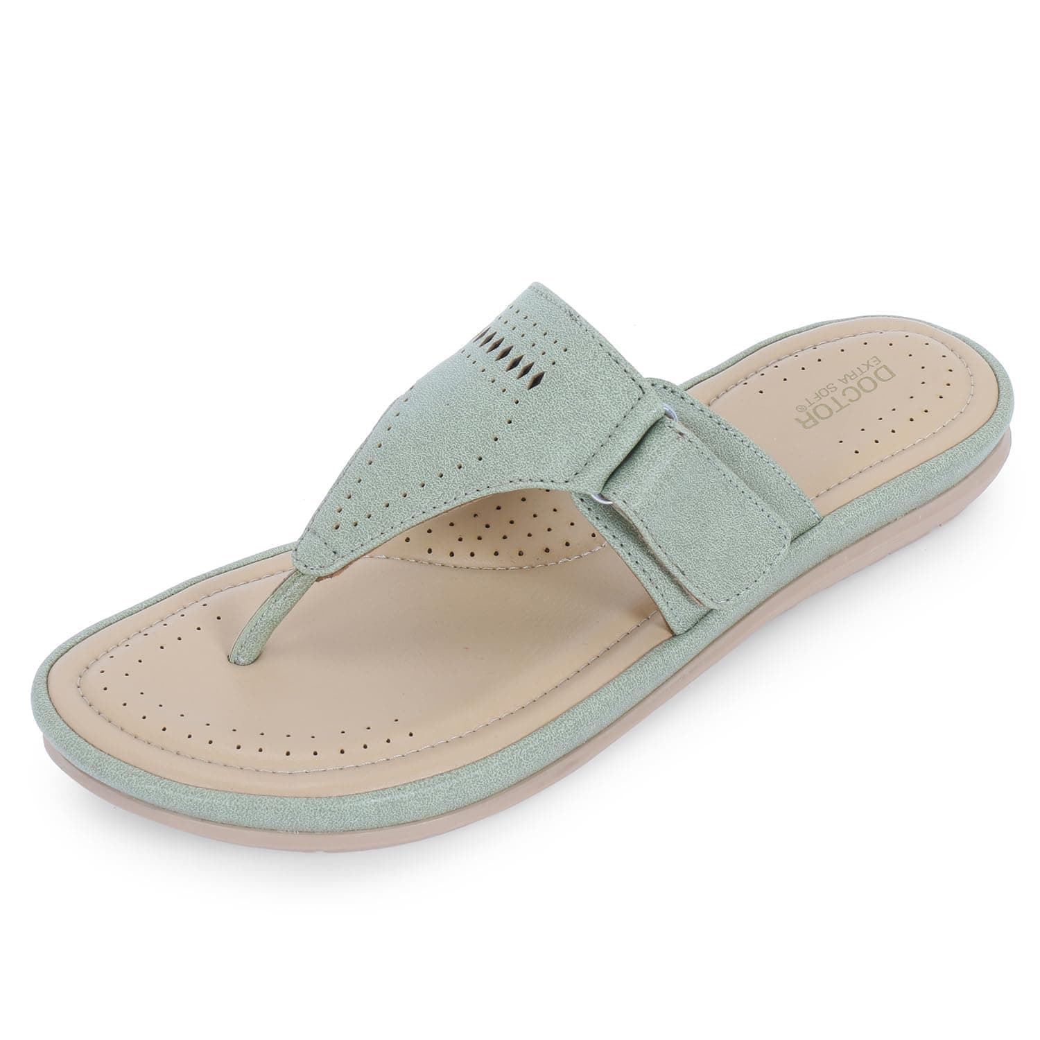 DOCTOR EXTRA SOFT Women's Flat Memory Foam Slippers/Flip-Flops Fashion Stylish Casual Comfortable Diabetic Orthopedic Lightweight Synthetic Slip-on Sandals with Adjustable Strap for Girls & Ladies D-608