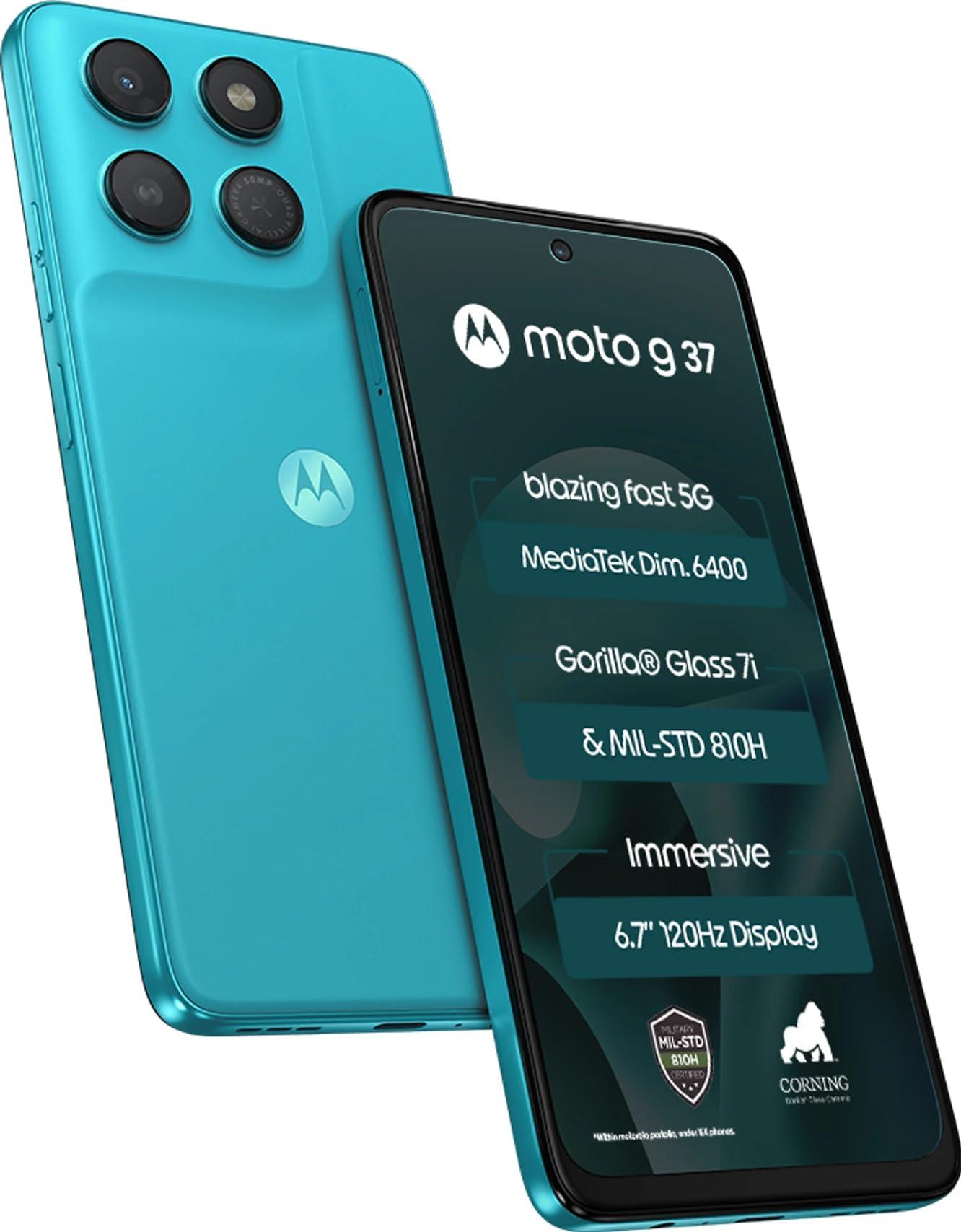 Motorola g37 Power 5G (Pantone Capri (Cyan), 8GB RAM, 128GB Storage) | MediaTek Dimensity 6400 Processor | 50MP AI Camera | 6.66-inch Display | 7000mAh Battery | 5G Smartphone
