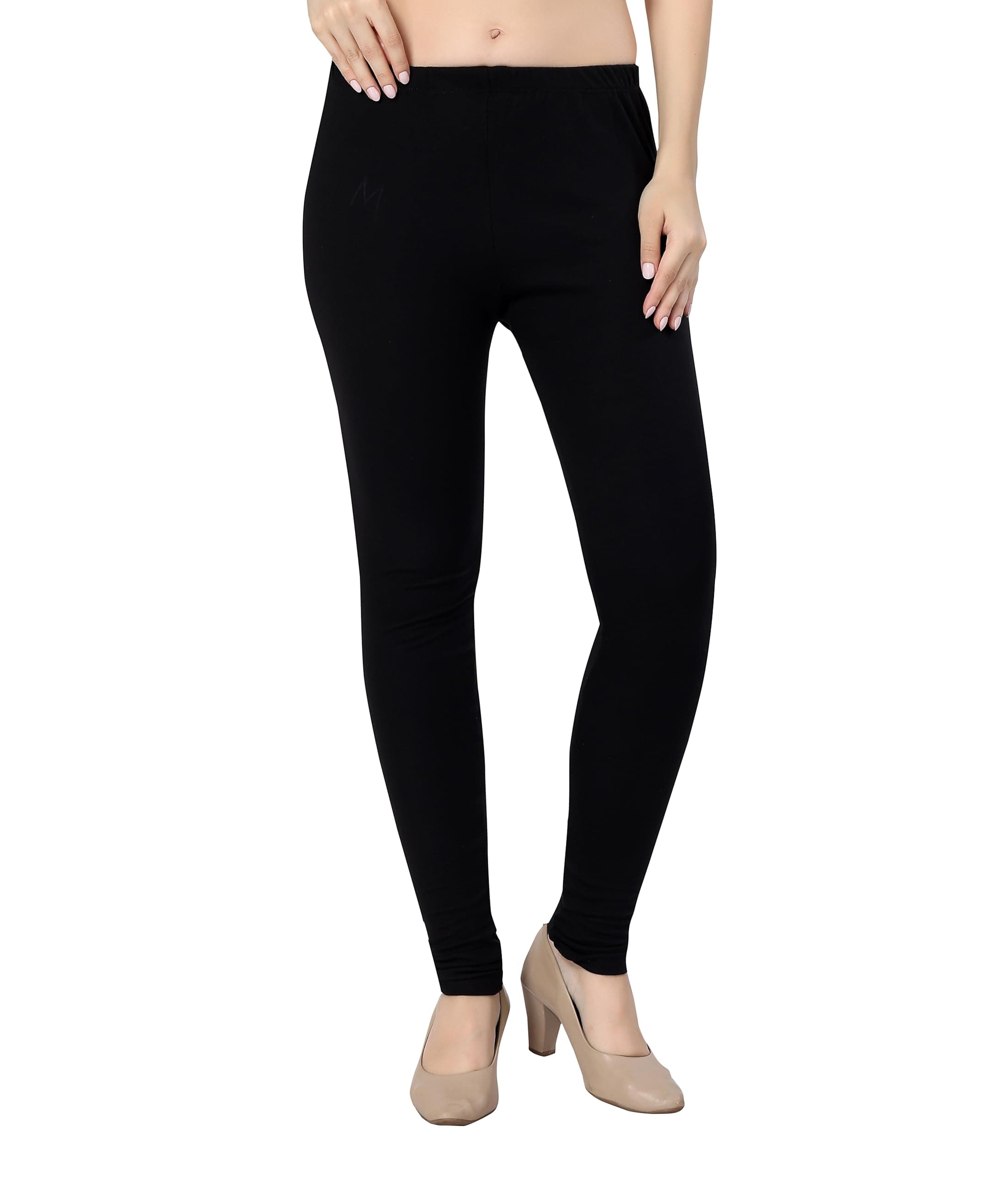 TRASA Women Mid Rise Slim Fit Ultra Soft Cotton Churidar Leggings - Black - 2XL