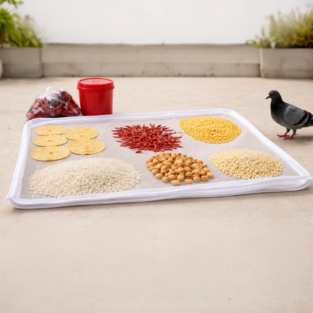 XOIPED Cotton Drying Cloth with Net & Zip for Papad, Vadagam, Spices, Millets, Pulses & Grains | Breathable Mesh | Washable & Reusable | 38×30 Inch (96.5×76.2 cm)