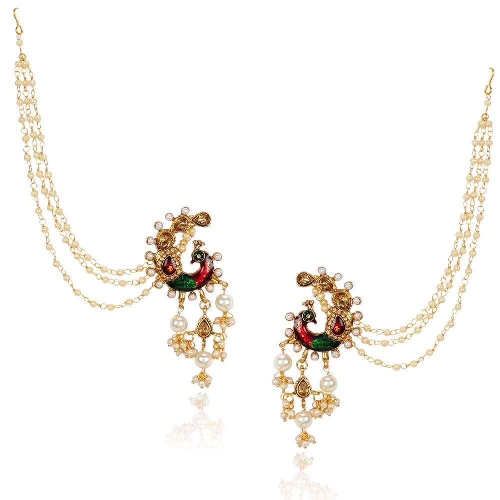 Shining Diva Fashion Latest Bahubali Design Stylish Traditional Pearl Chain Jhumki Earrings for Women and Girls (10366er)