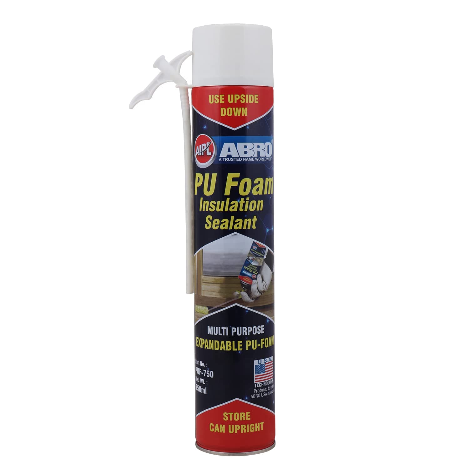 ABRO PUF-750 PU Foam Sealant Spray White 750ml | Multipurpose Expanding Foam Spray for Gap Filling, Crack & Hole Repair, Insulation & Sealing for Doors, Windows, PVC Pipes & AC Ducts