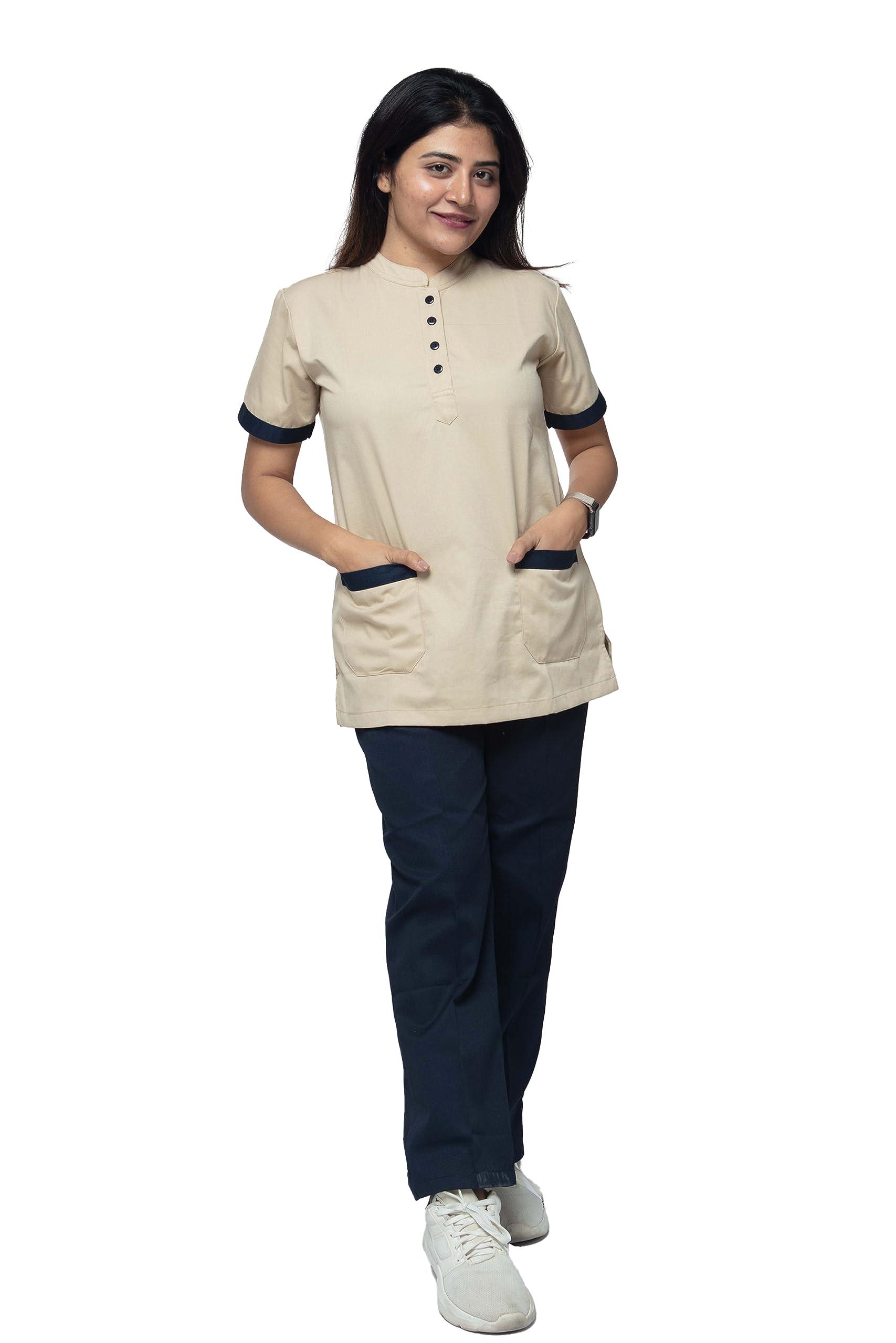 UNIFORM CRAFT Women's Polyester and Cotton Twill Support Staff Uniform, Beige and Navy blue (XXX-Large)