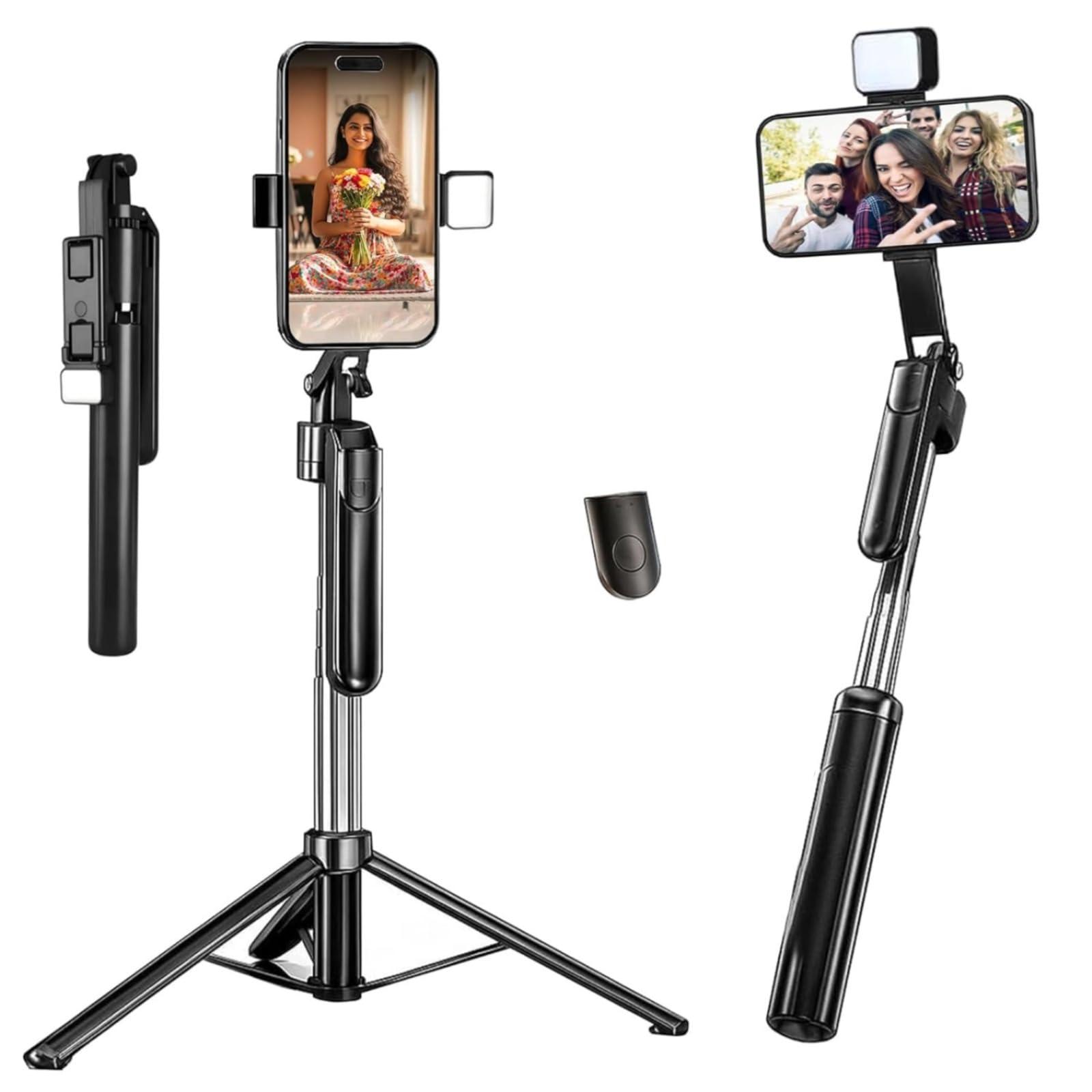 Kratos K19V2 Selfie Stick with Light 67 inch/1.7 M, 360° Rotation Handle for Anti Shake Shooting Tripod, Multifunctional Bluetooth Tripod for Mobile Phone Vlogging, Live Stream & Travel