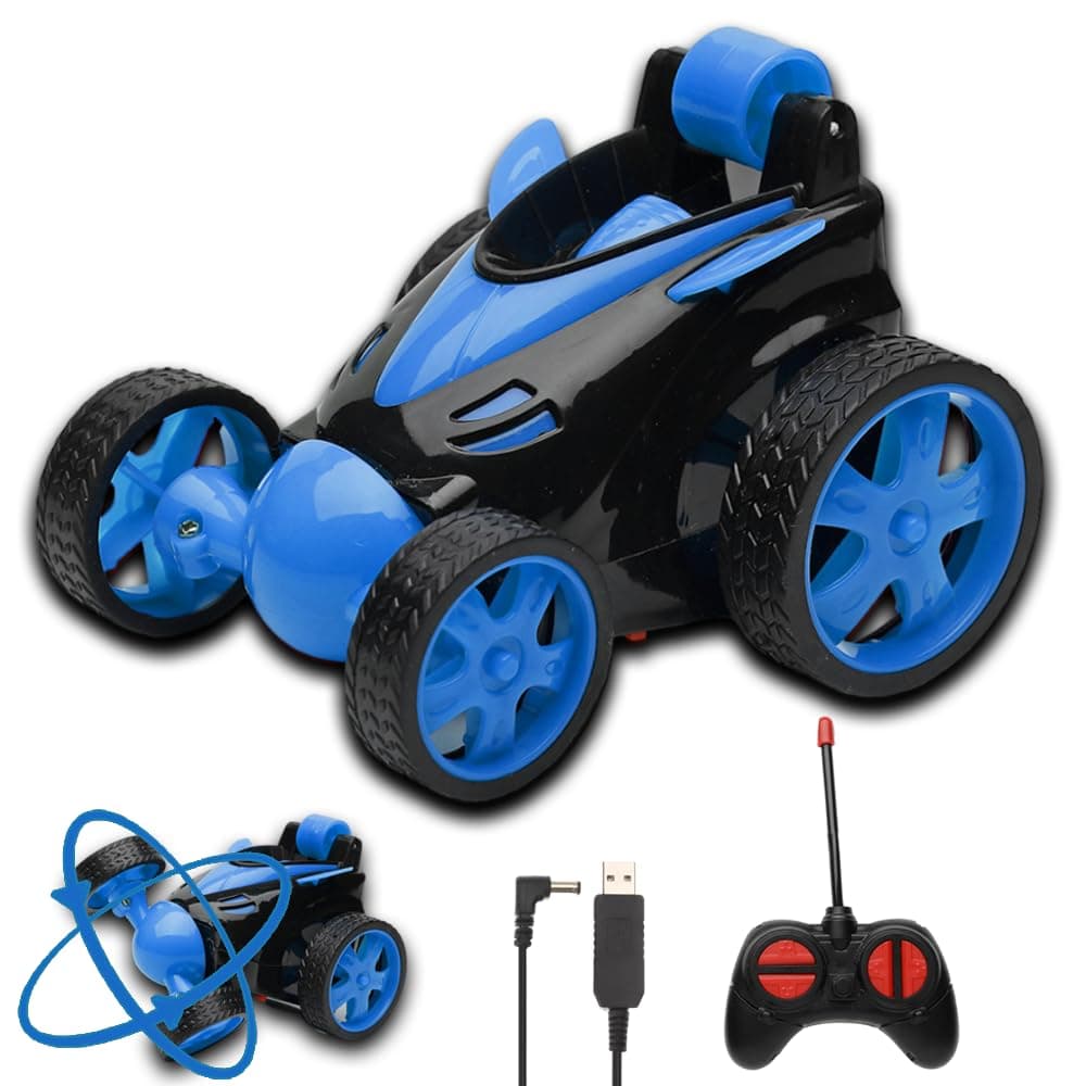 Gooyo DB2069 360° Rotating & Rolling Stunt Car Toy with Demo Functions | Spin, Stunt, Flip Functions | Remote Control Stunt Car Toy for Kids | Blue | in-Built Battery | Gift Box Packaging