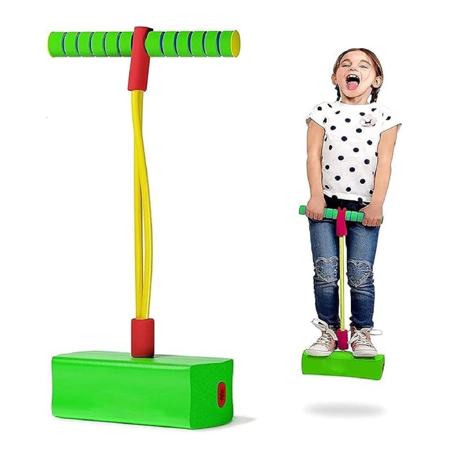 CRIYALE Kids Hopping Pogo Jumper Fun & Safe Pogo Stick for Toddler, Durable Foam Bungee Jumping Stick Makes Squeaky Sound Improves Balance, Support up to 250lbs Bouncing Toy for Age 3 & Above (Green)