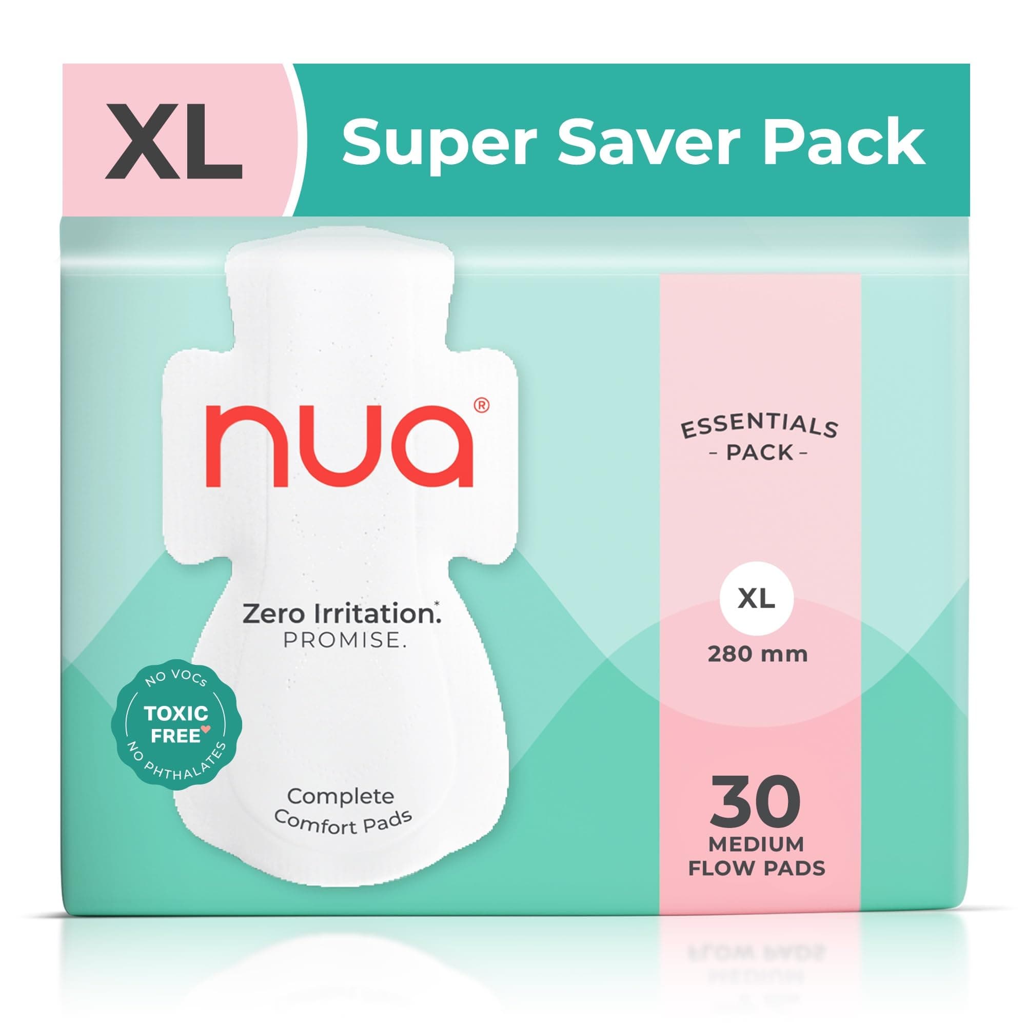 Nua Ultra Safe| 30 Medium Flow -XL | SUPER SAVER PACK | Leakproof & Toxic Free Sanitary Pad (Pack of 30)