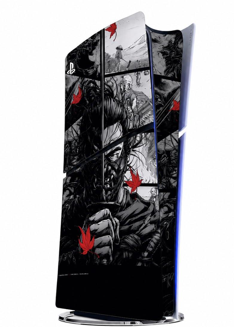 Wrapverse Anime Samurai Edition Vinyl Skin for PS5 Slim Digital Ghost of tsushima | Anti Scratch Bubble Free Waterproof Self Adhesive Protective Decal Wrap