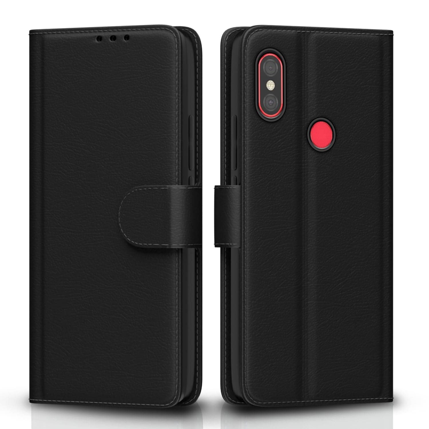 Pikkme Flip Cover for Redmi Note 6 Pro| Leather Finish | Shockproof with Card Pockets & Wallet Stand | Ultimate Protection Case(Black)
