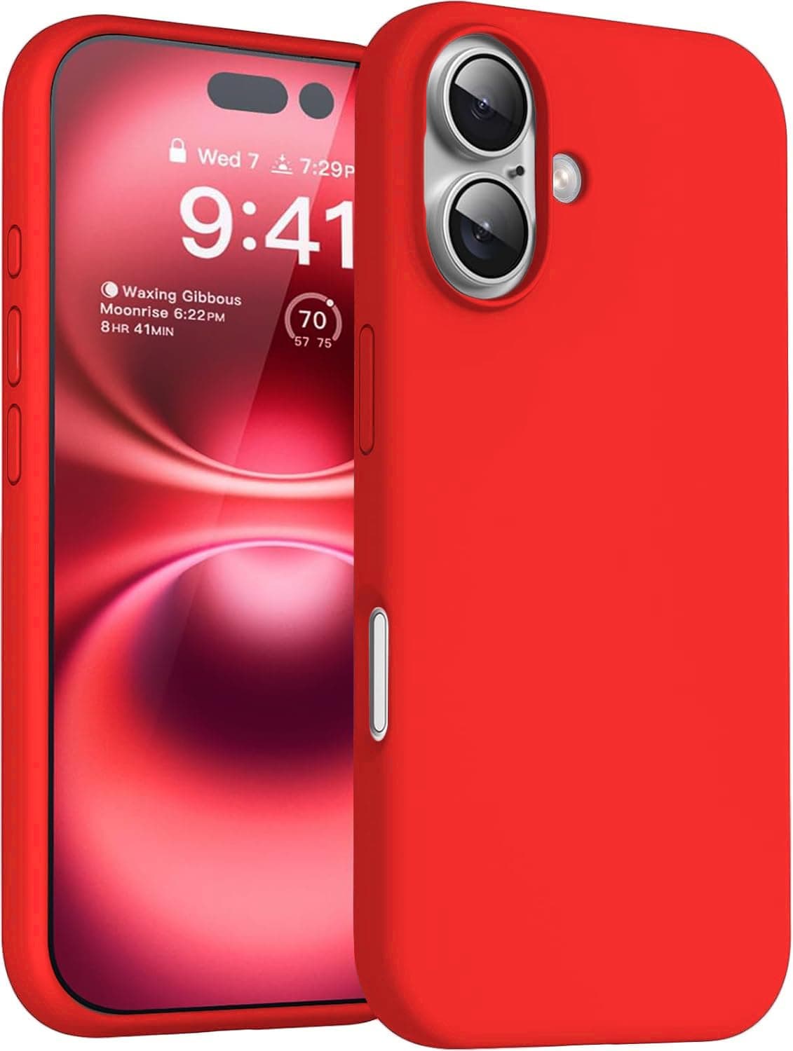 DIZORO Compatible for iPhone 16 Case Slim Liquid Silicone 3 Layers Full Covered Soft Gel Rubber Phone Case Protective Cover 6.1 Inch - Red