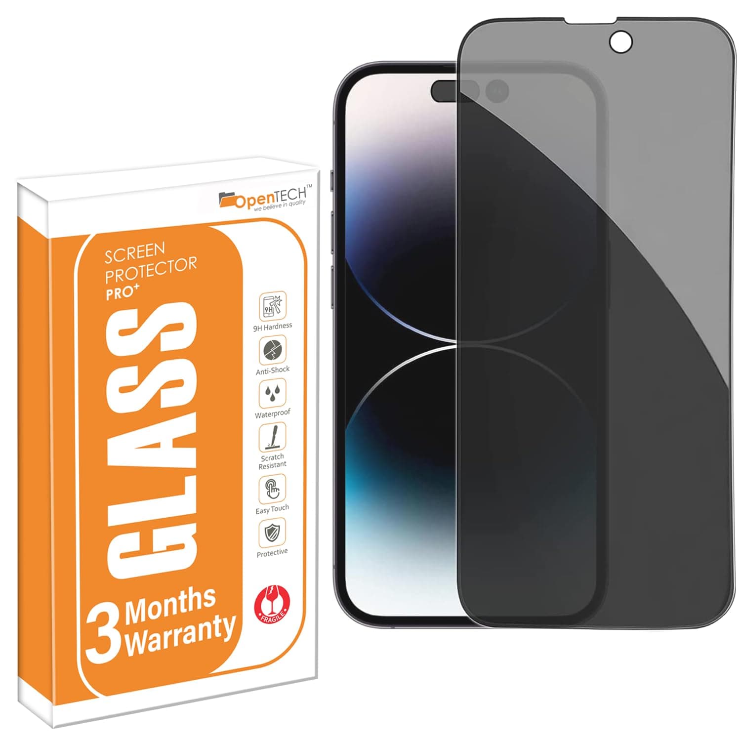 OpenTech Privacy Tempered Glass Screen Protector Compatible For iPhone 14 Pro Max (6.7 Inches) With Edge-To-Edge Protector Coverage And Easy Installation Kit for Smartphone