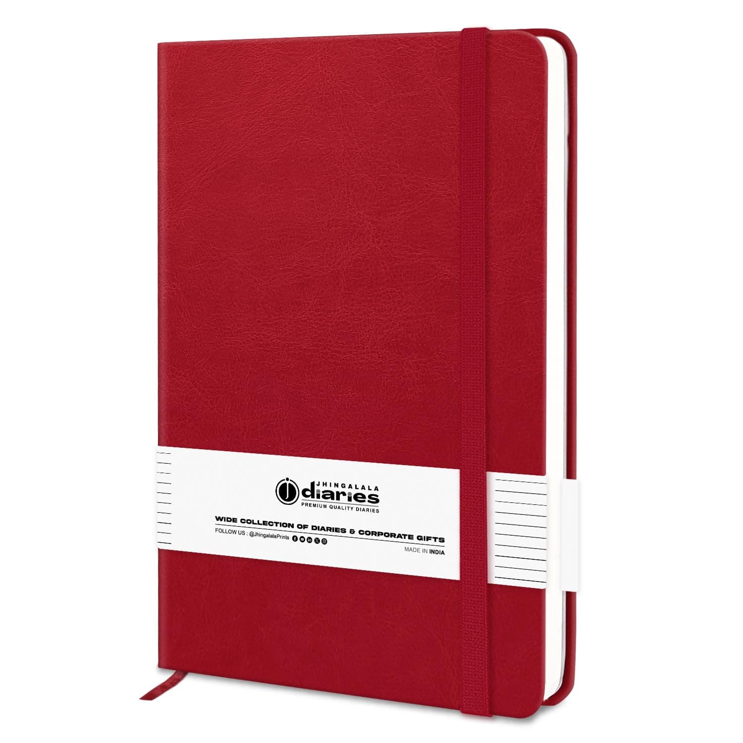 Jhingalala PU Leather Finish Hard Bound A5 Size Executive Diary Notebook with Elastic Closure (Red)