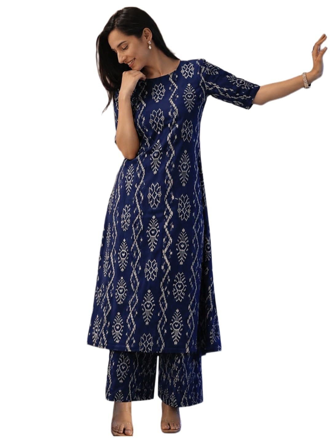 ANNI DESIGNER Women's Viscose Blend Printed A-Line Kurta with Palazzo for Women (RUPIKA Blue_XL_Blue_XL)
